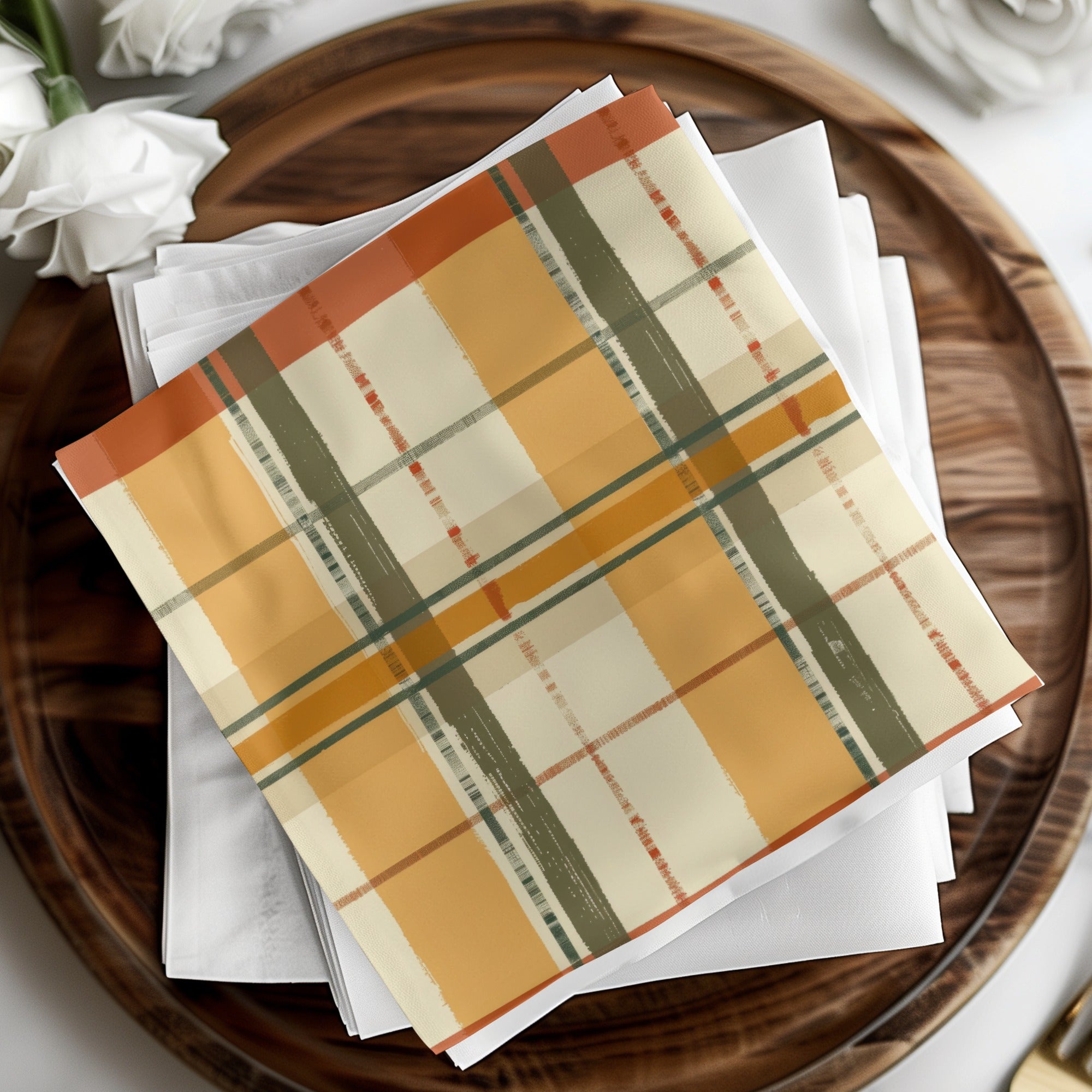 Stylish Rectangular Plaid Patterned Table Napkin