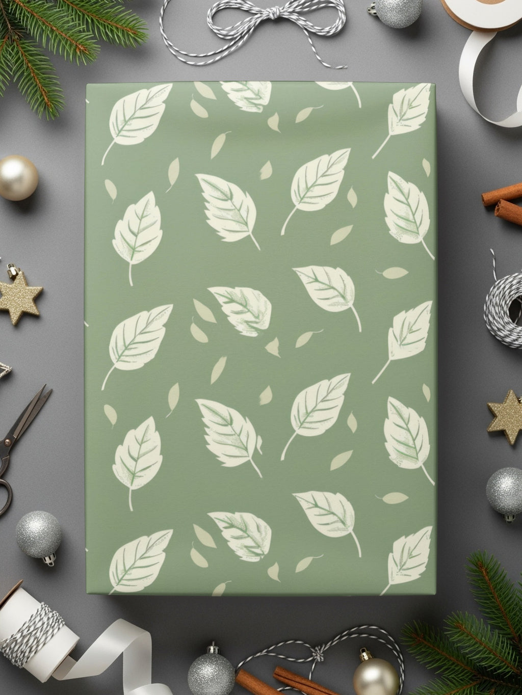 Green Leaf Pattern Wrapping Paper for Holidays