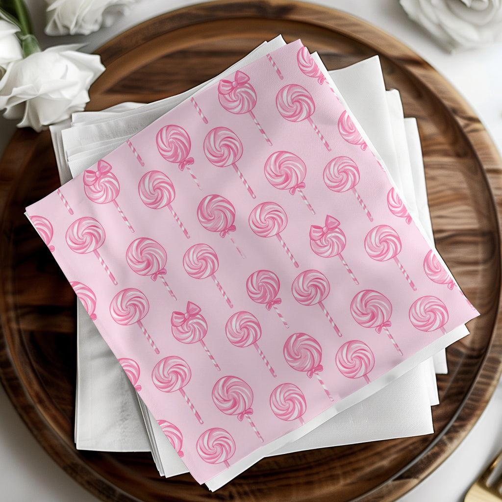 Pink Lollipop Print with Bow Designs on Pink Background