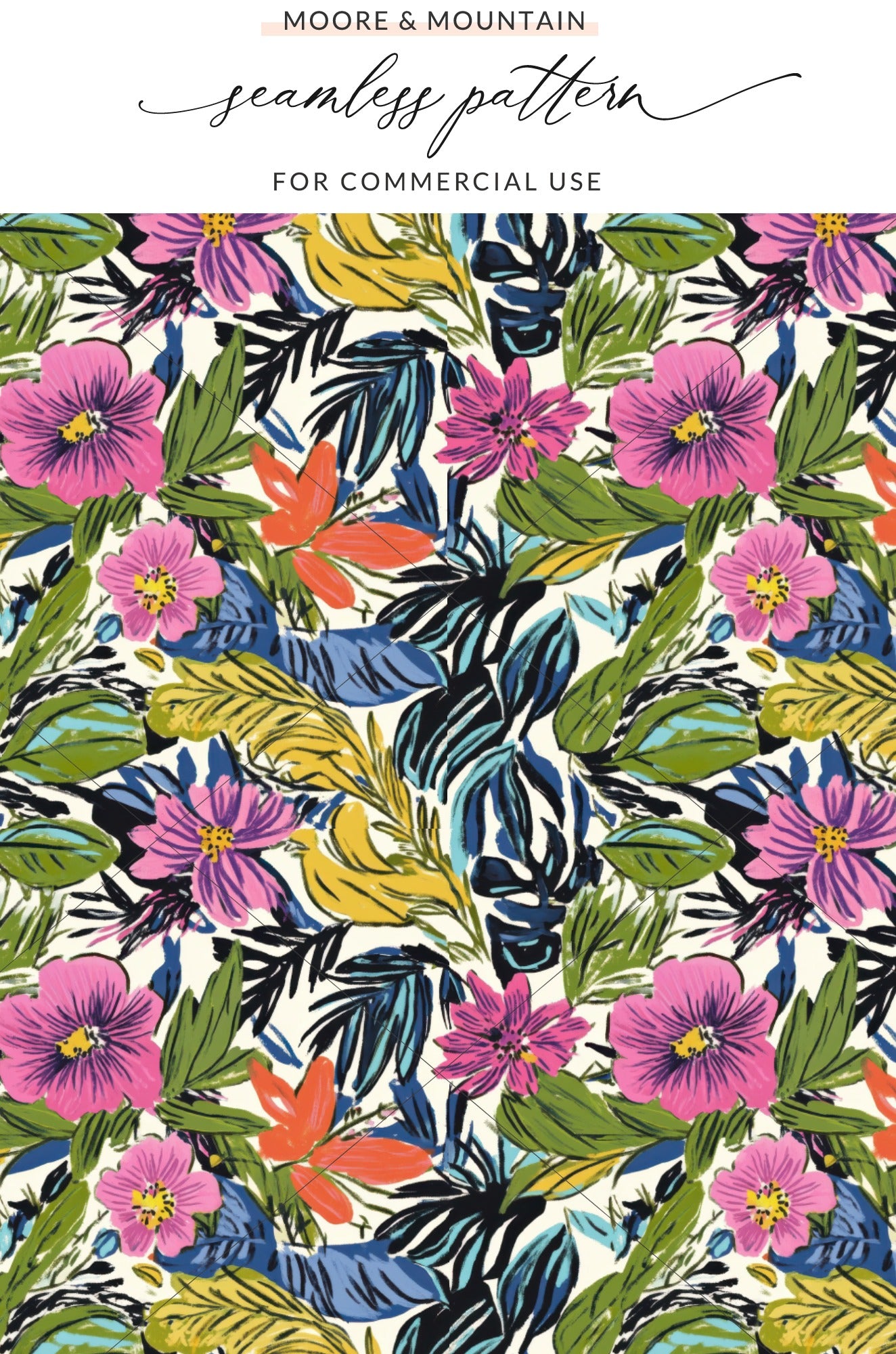 Vibrant Floral and Leaf Seamless Pattern Design