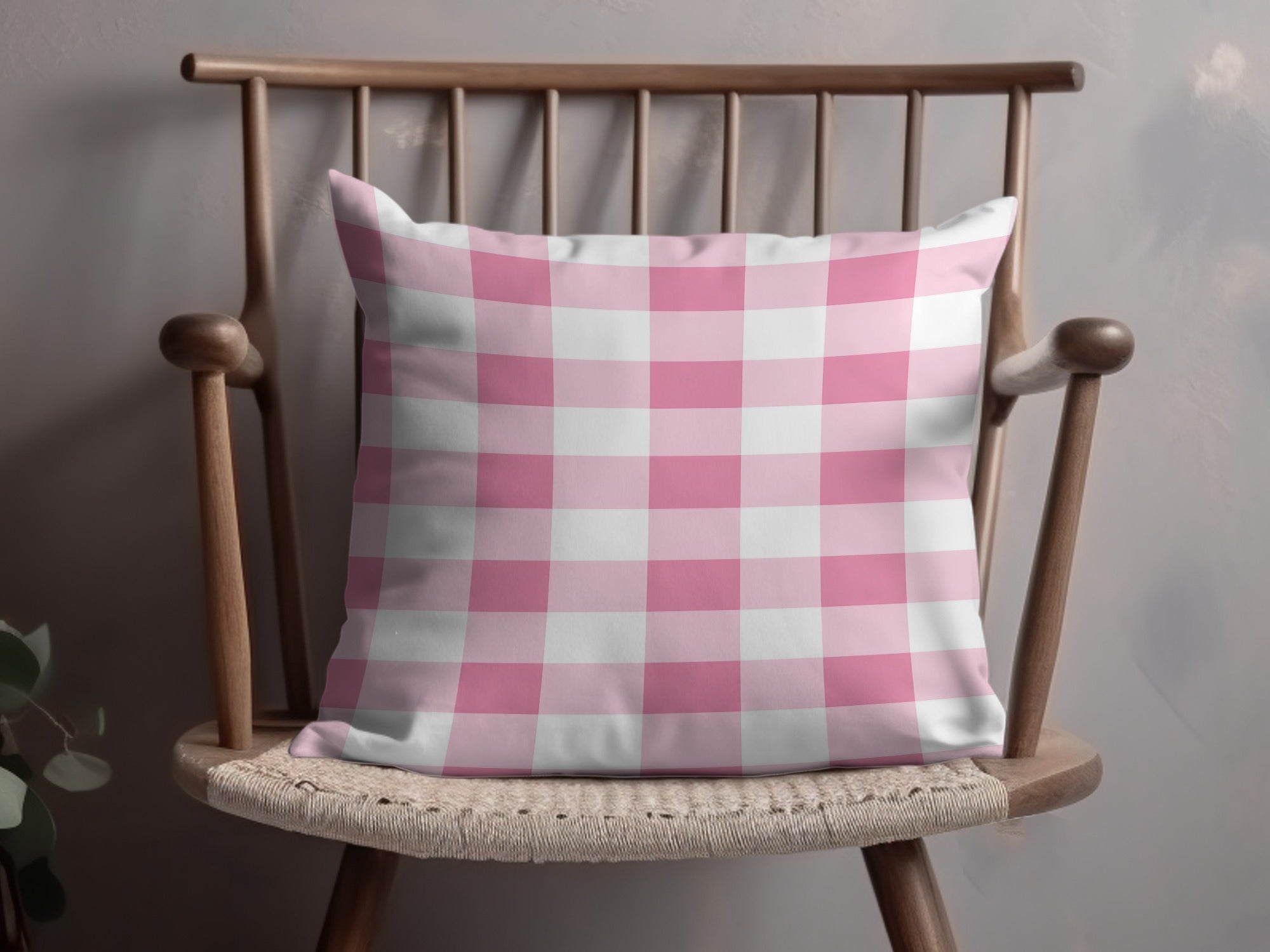 Pink and White Checkered Pattern Decorative Pillow