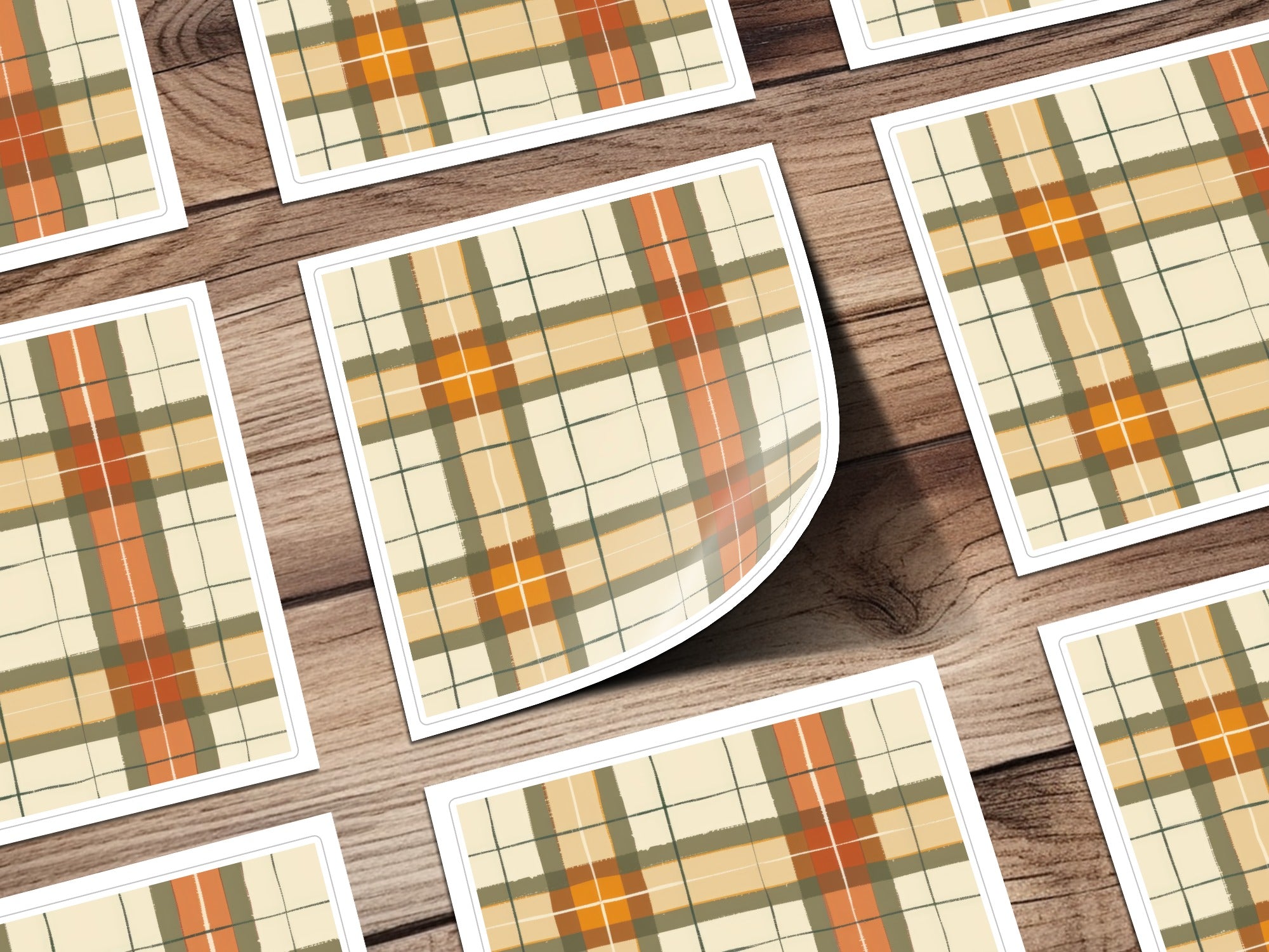 Retro Autumn Colors Plaid Pattern Sticker Pack