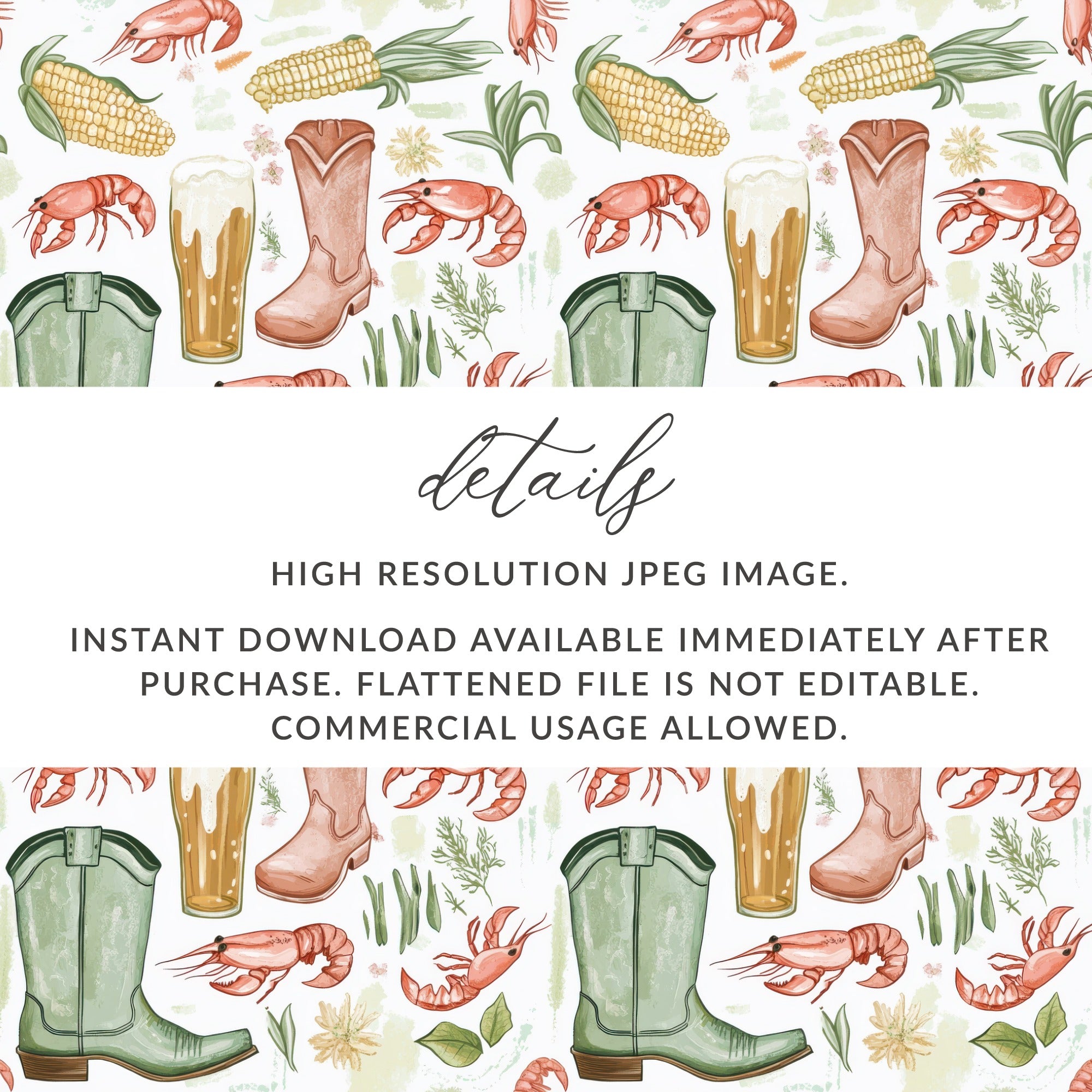 Crawfish Boots Beer Corn Seamless Pattern Digital Design product type