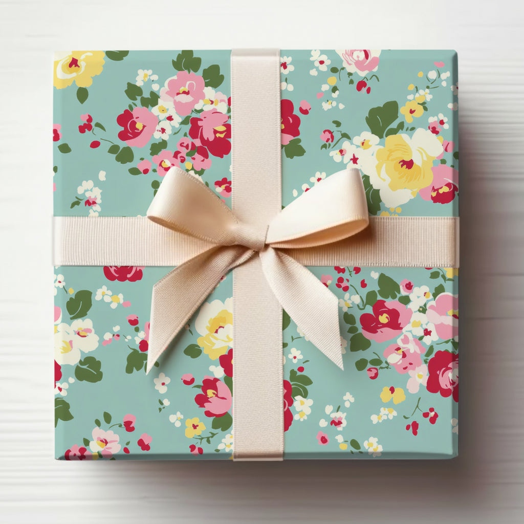 Elegant Floral Gift Wrap with Cream Ribbon product