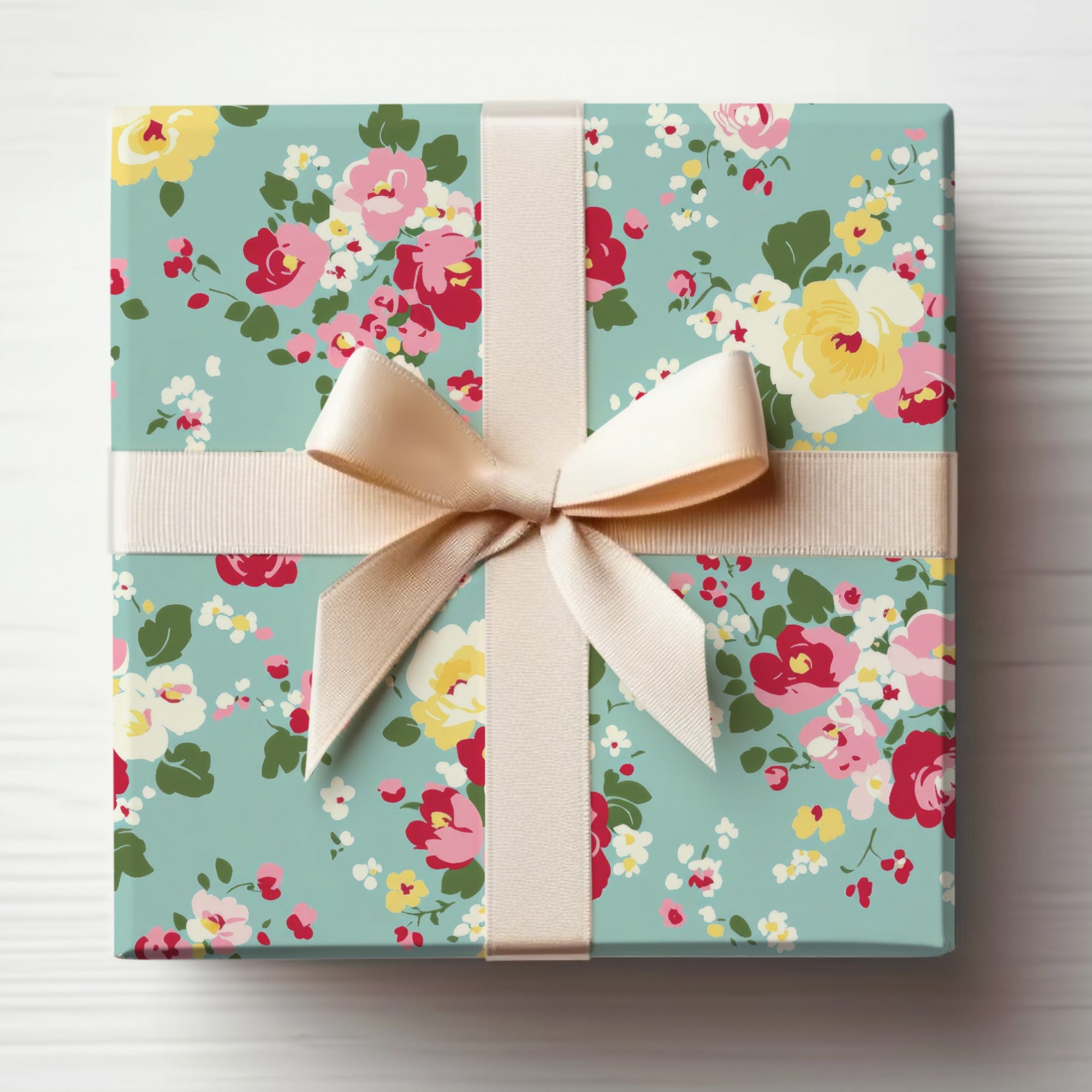 Elegant Floral Gift Wrap with Cream Ribbon product