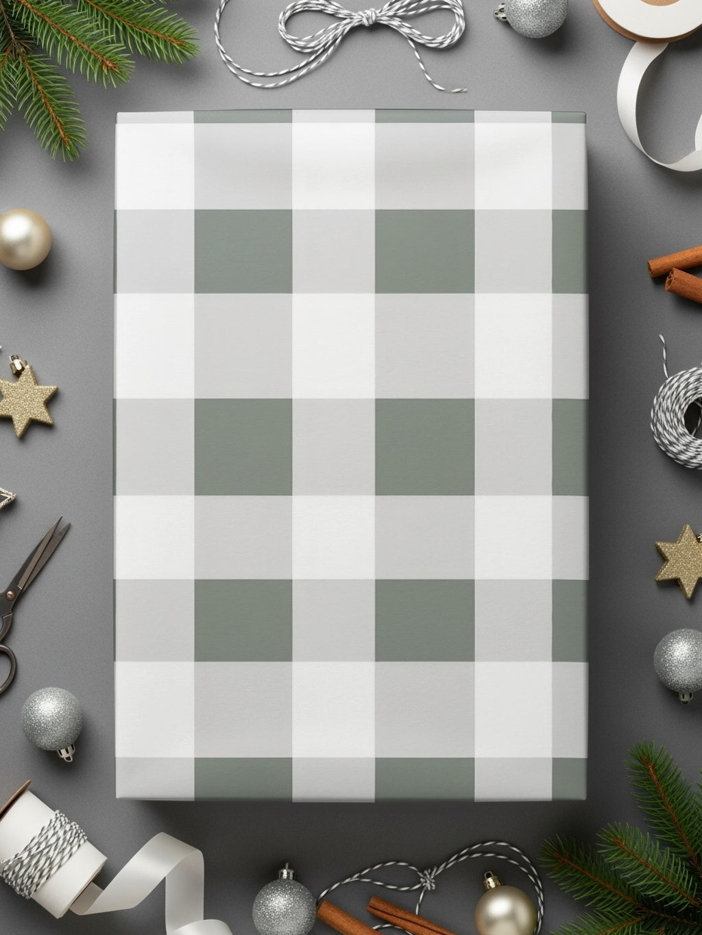 Elegant Gray and White Checkered Wrapping Paper for Holidays