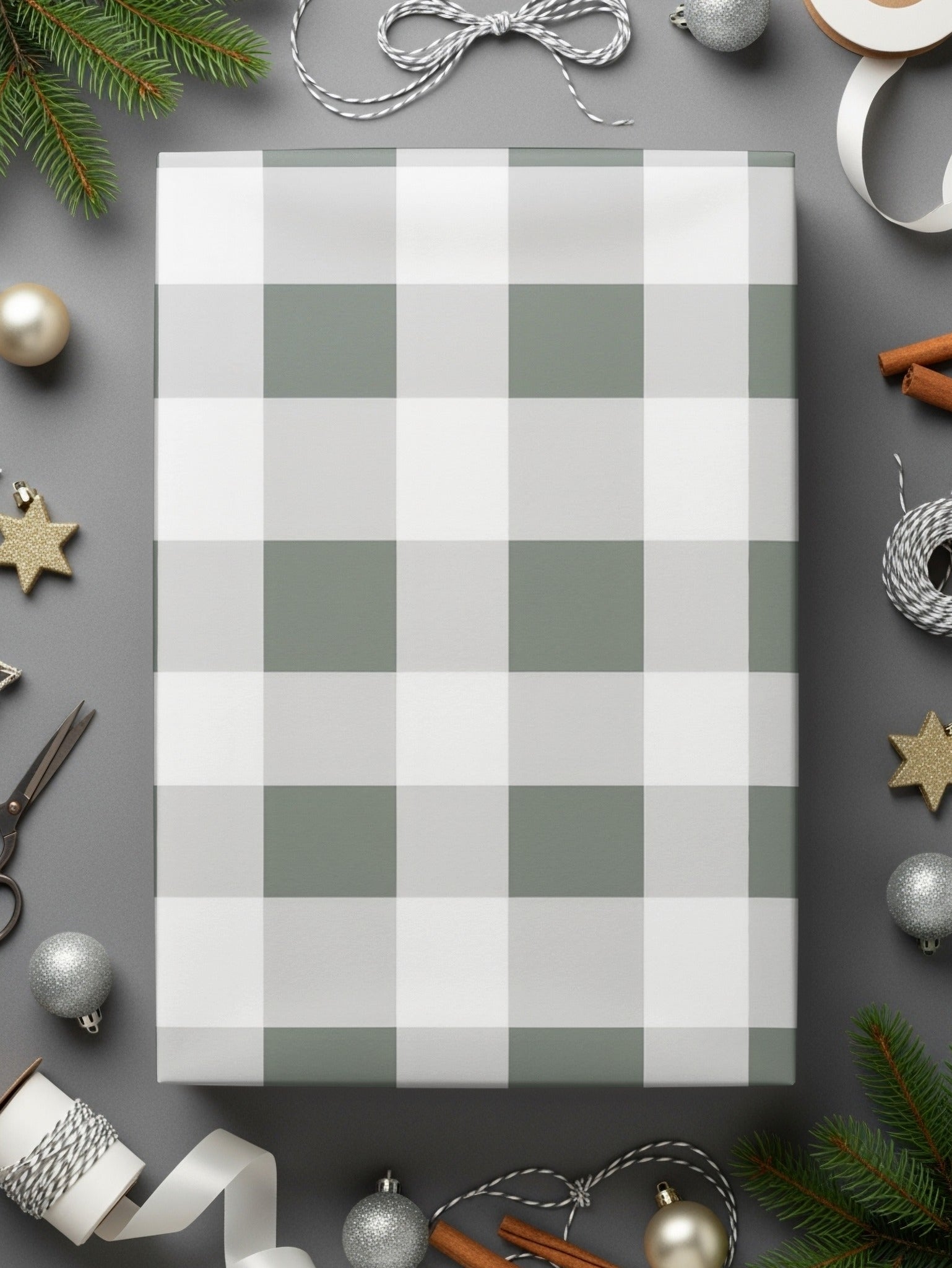 Elegant Gray and White Checkered Wrapping Paper for Holidays