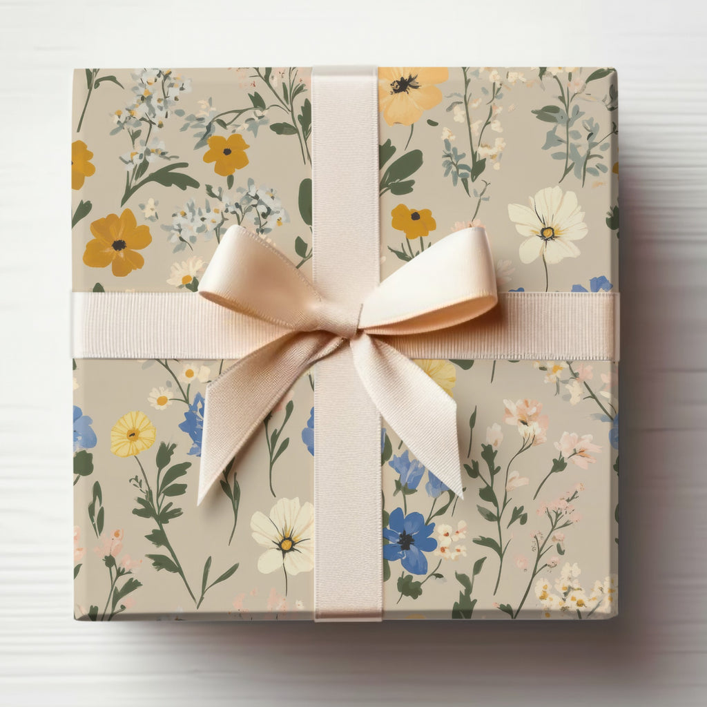 Floral Gift Box with Cream Ribbon Decorative Packaging