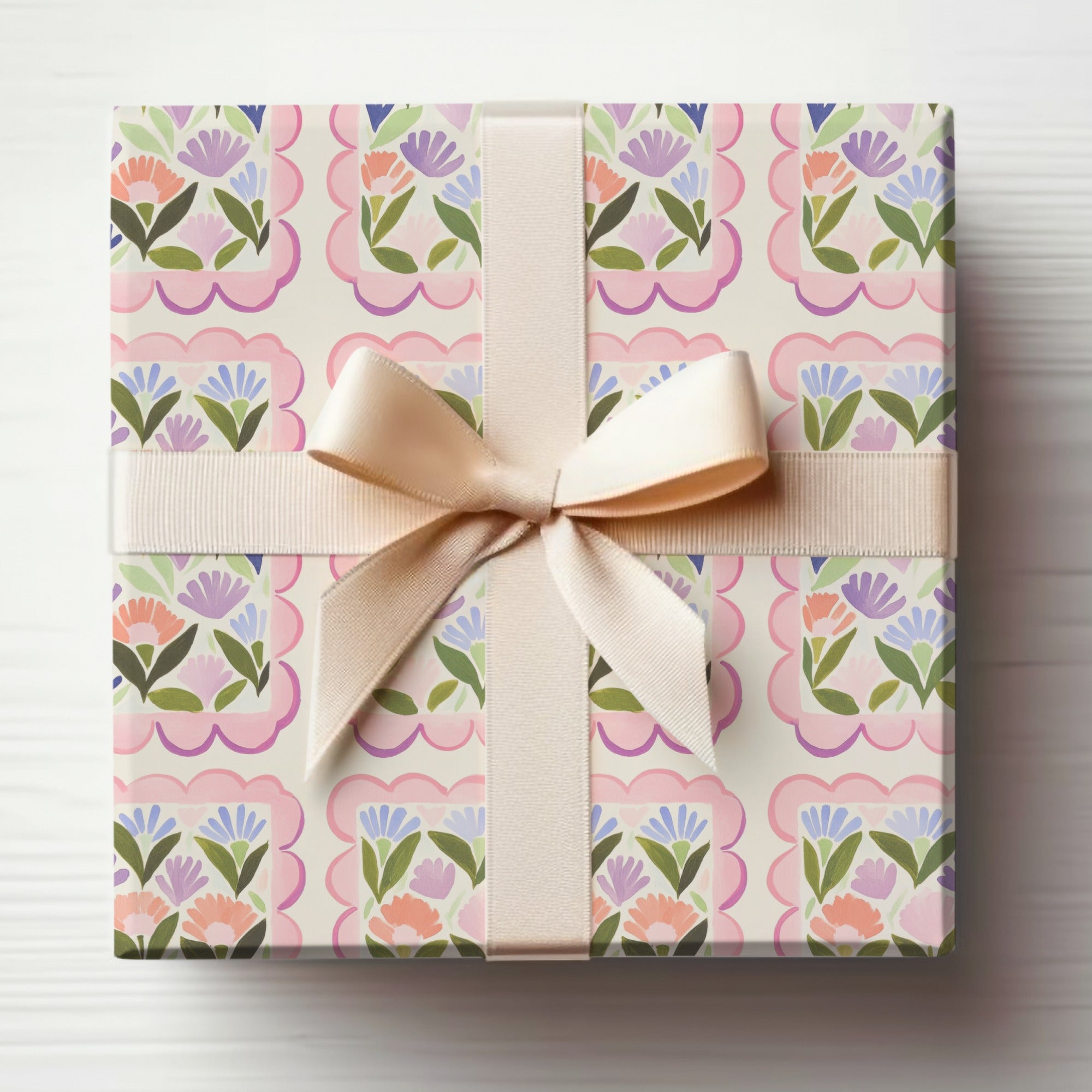 Elegant Floral Patterned Gift Box with Ribbon Bow