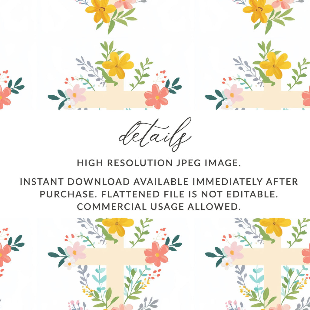 Floral Cross Seamless Pattern, Spring Easter Digital Paper, Religious Fabric Design, Pastel Flowers, Christian Background, JPEG Download