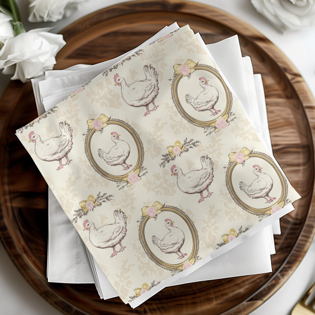Vintage Farmhouse Chicken Design Napkin Set