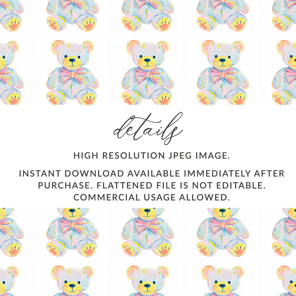 Sweet Watercolor Pastel Teddy Bear Pattern Seamless product type
watercolor teddy bear
pastel bear pattern
seamless teddy design
baby nursery print
childroom decor
cute bear art
digital paper bear
scrapbook pattern
wrapping paper design
fabric print teddy
nursery wallpaper
baby shower theme
gentle bear illustration
kawaii teddy pattern
soft colors design
kids room print
instant download
commercial use
printable teddy file
teddy bear background
