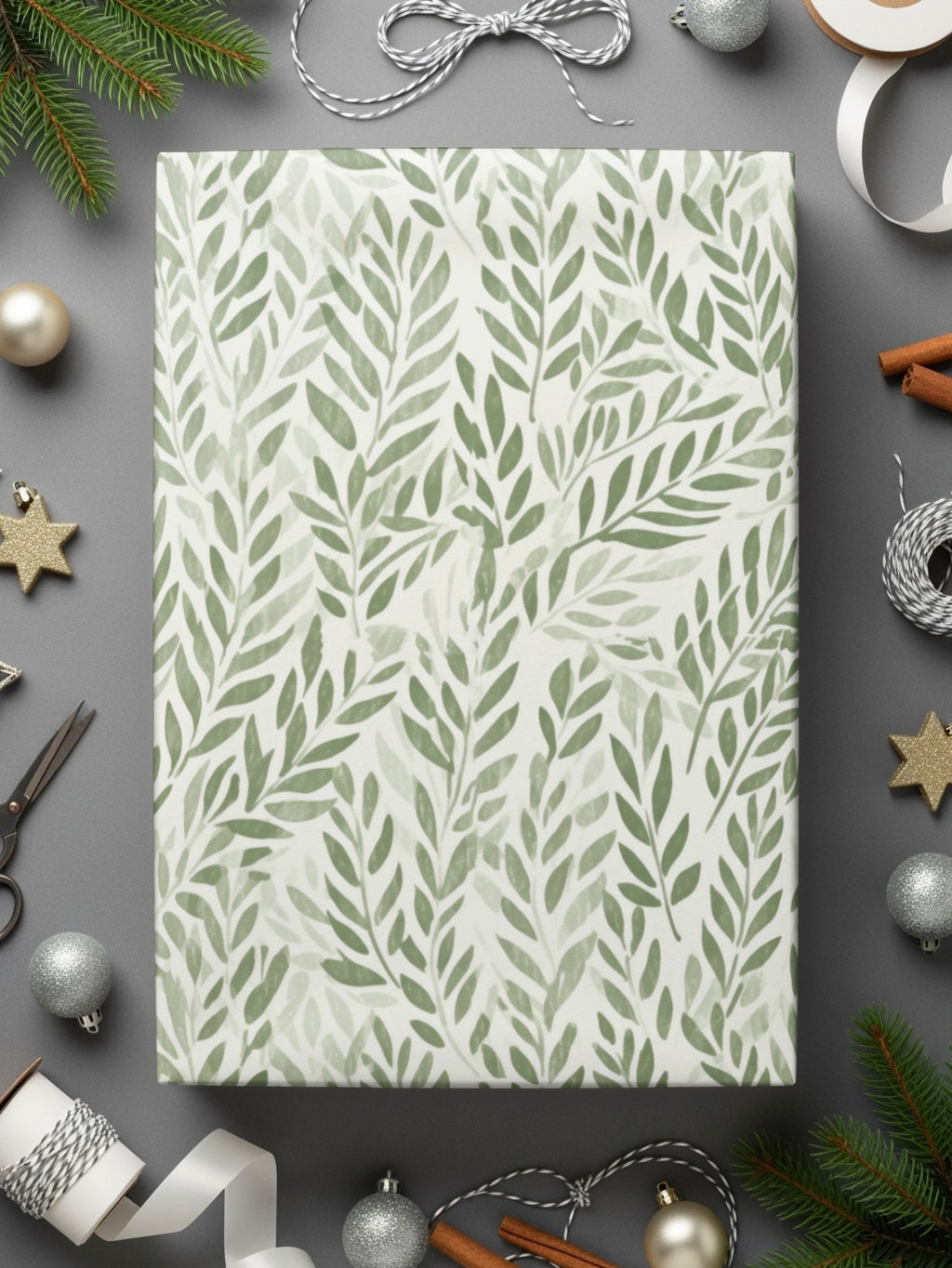Green Leaf Pattern Gift Wrap Holiday Wrapping Paper