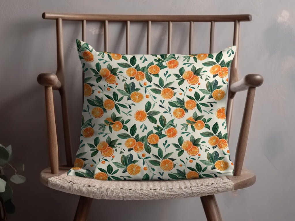 Vibrant Orange and Green Botanical Print Pillow