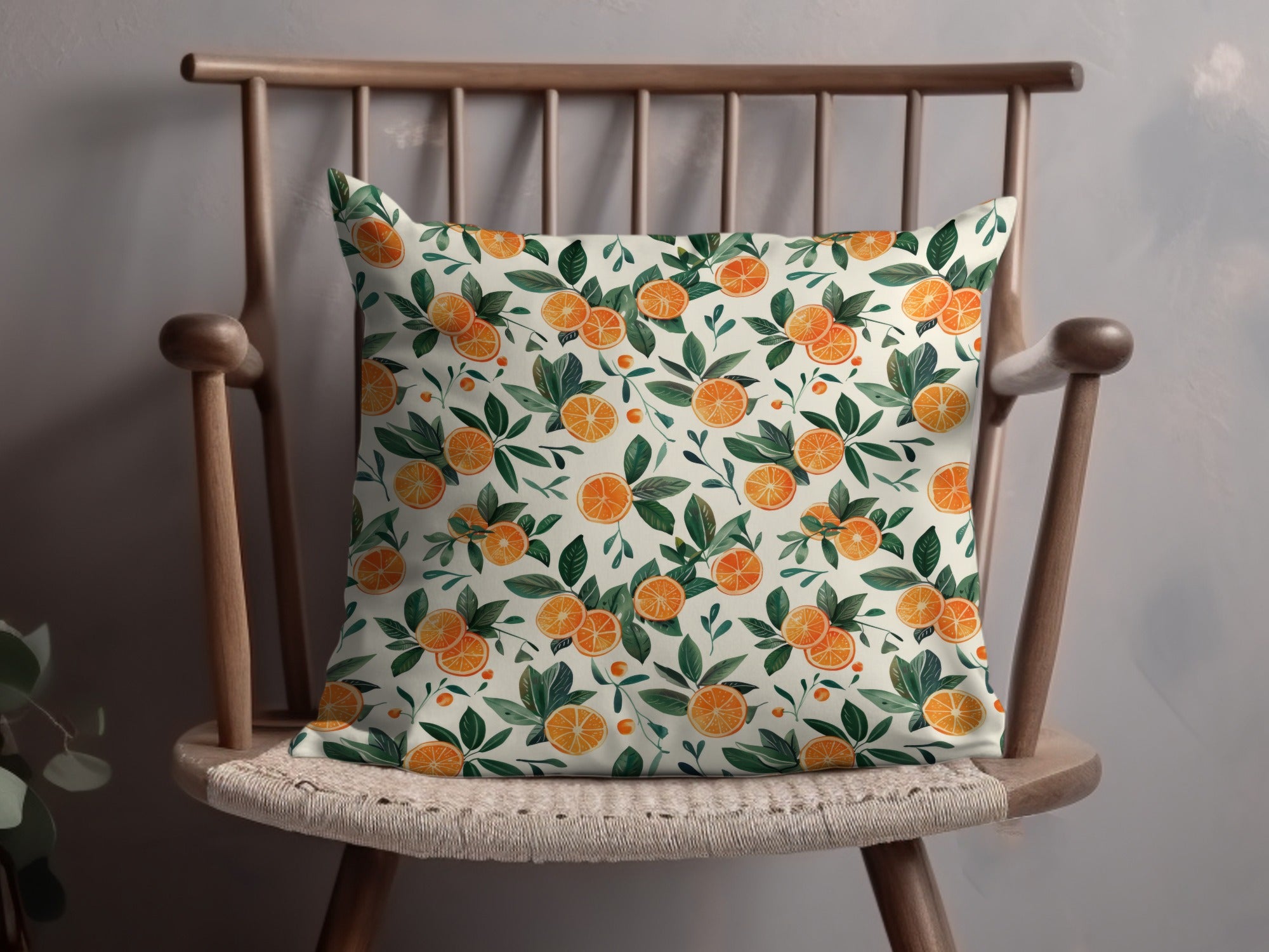 Vibrant Orange and Green Botanical Print Pillow