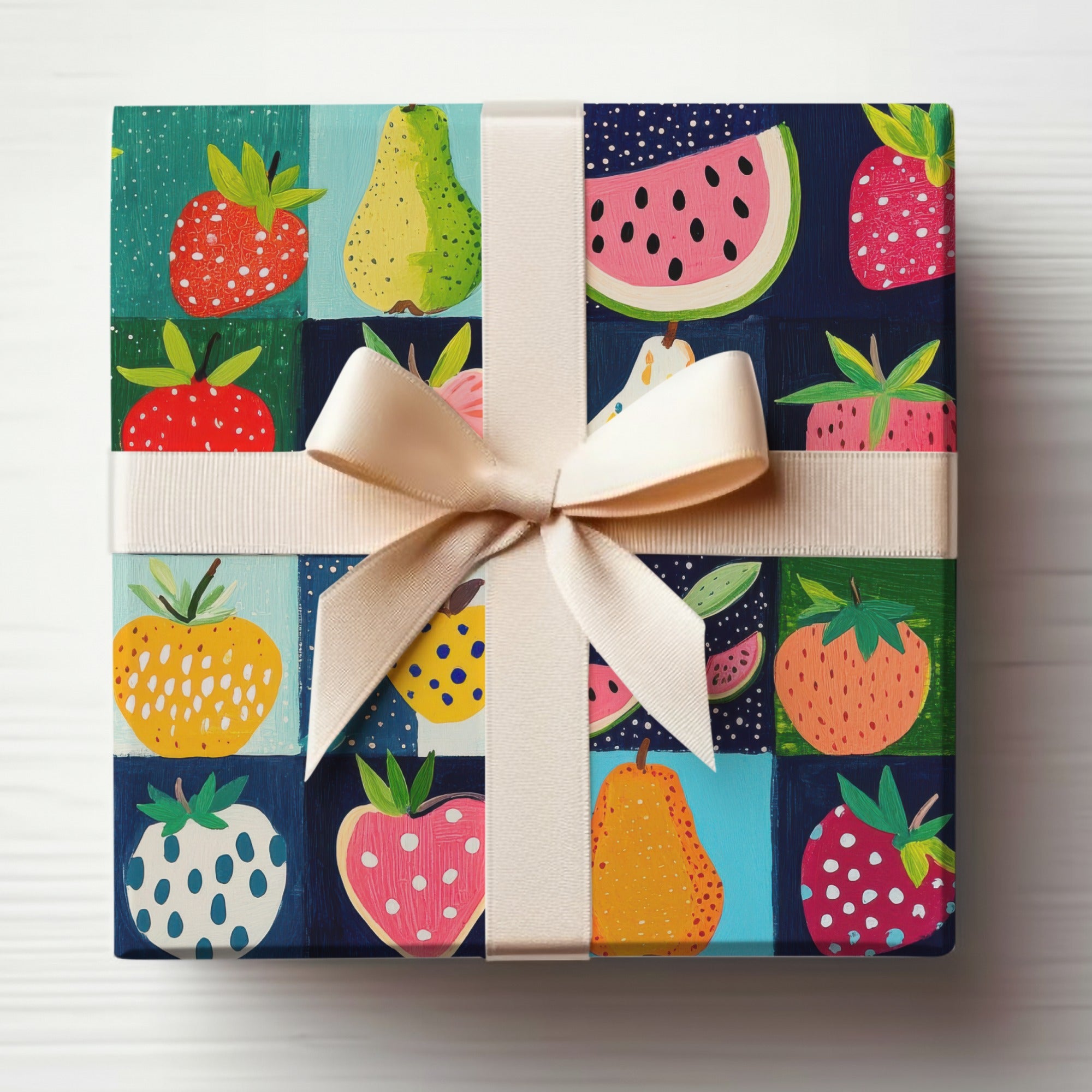 Colorful Fruit Patterned Gift Box with Bow