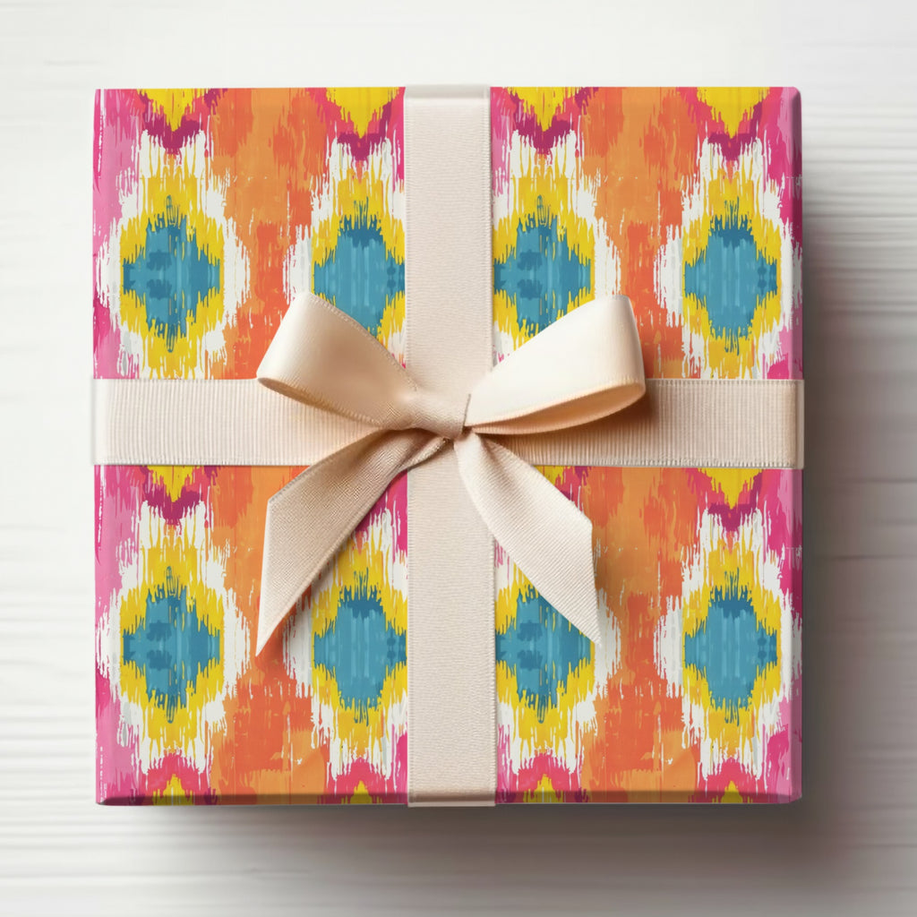 Vibrant Ikat Patterned Gift Wrap for Presents