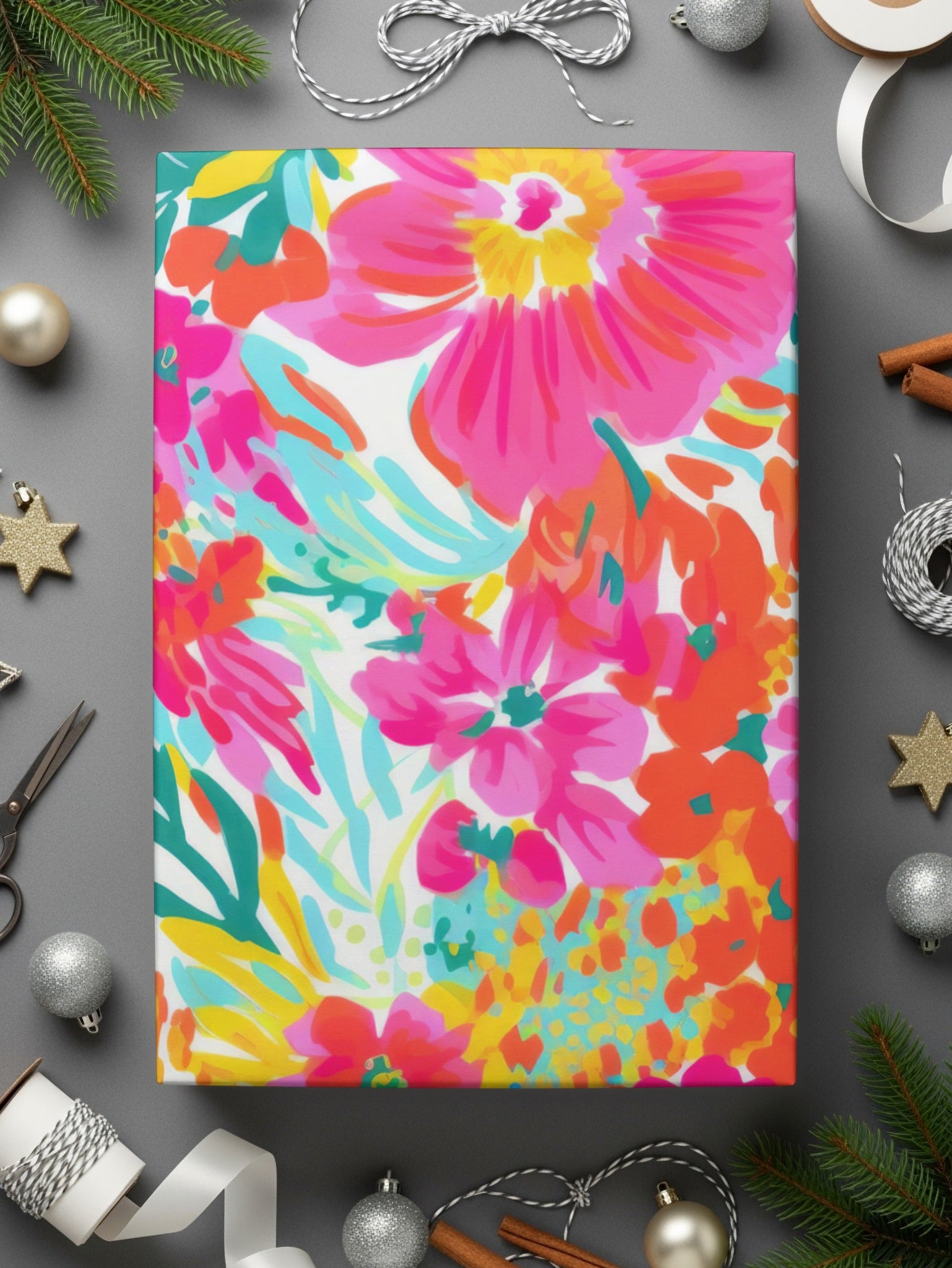 Colorful Vibrant Floral Design Wrapping Paper Sheet