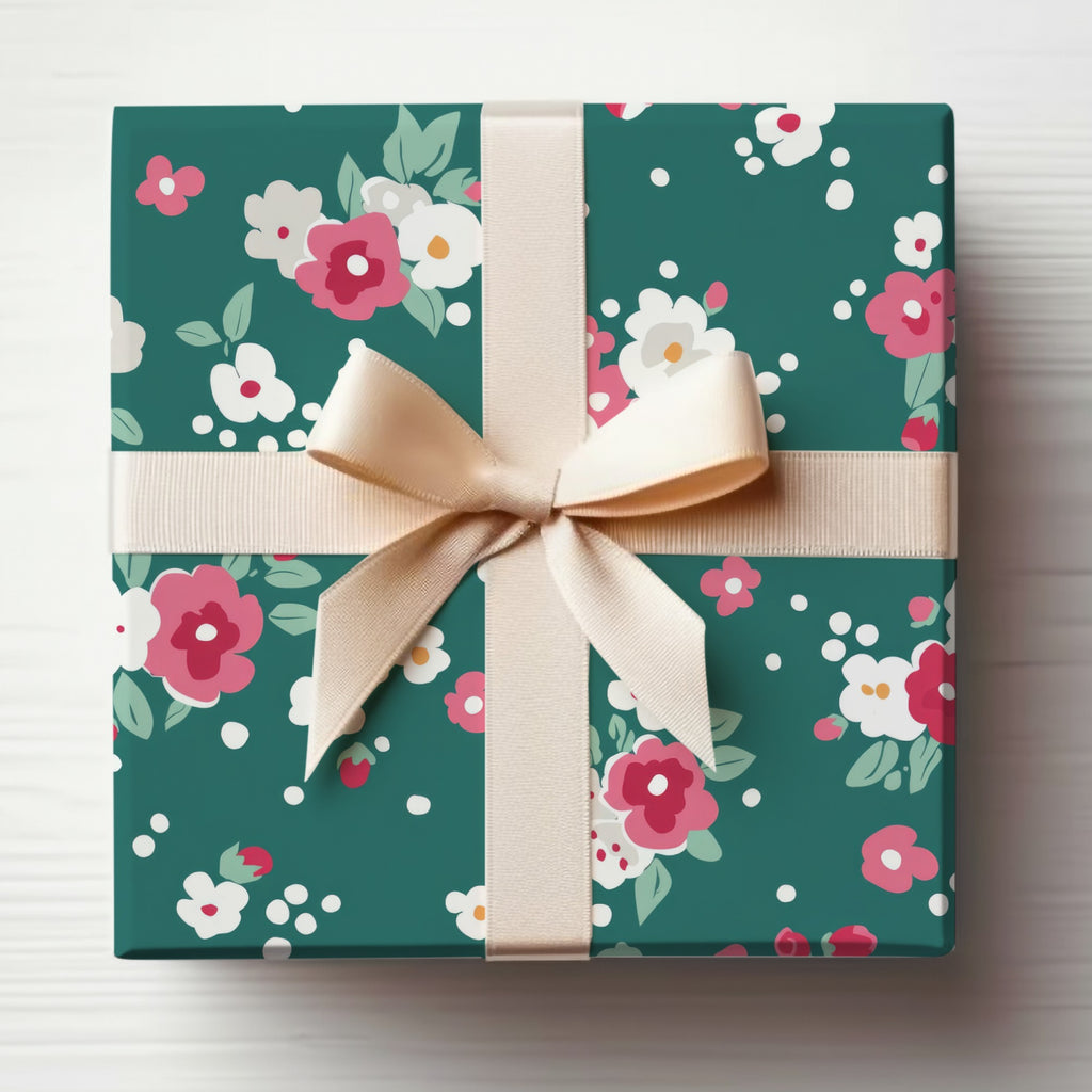 Floral Gift Box With Pink and White Ribbon Wrap