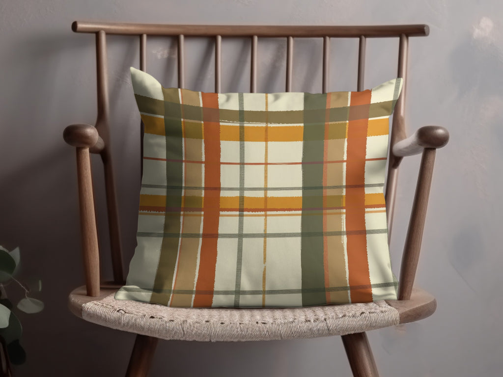 Autumn Colored Plaid Pattern Decorative Throw Pillow