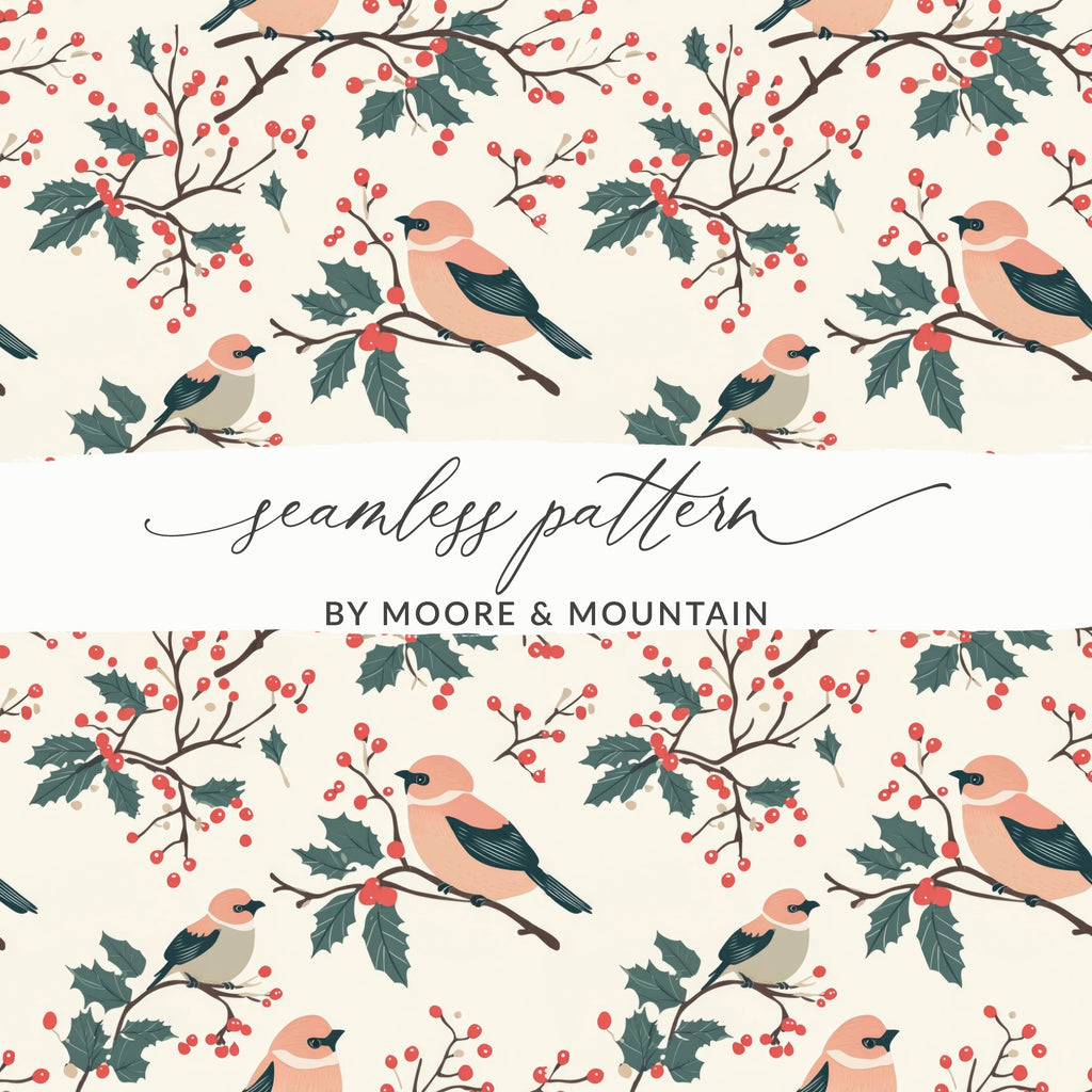 Bird and Berries Seamless Pattern by Moore & Mountain