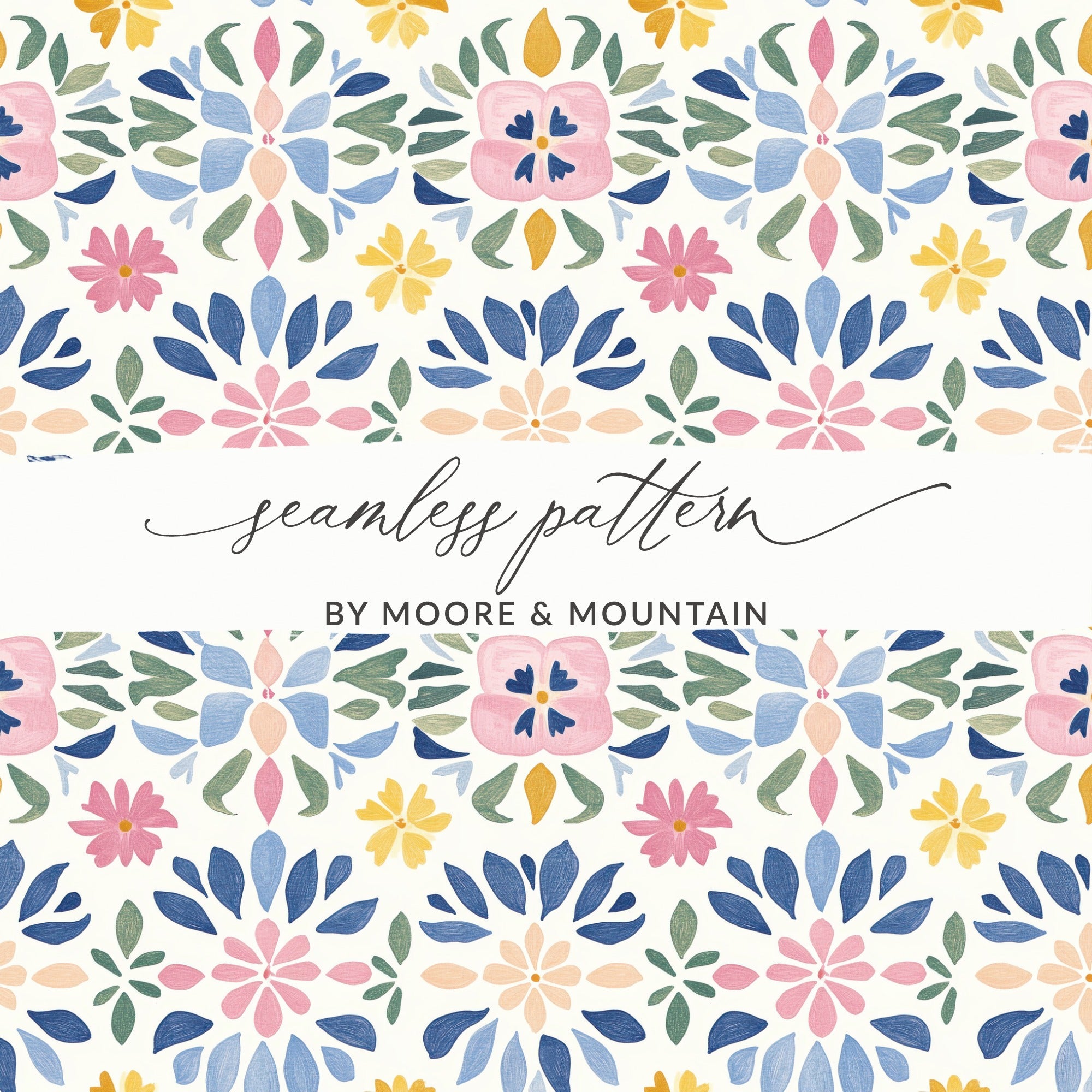 Colorful Floral Seamless Pattern Artwork by Moore & Mountain