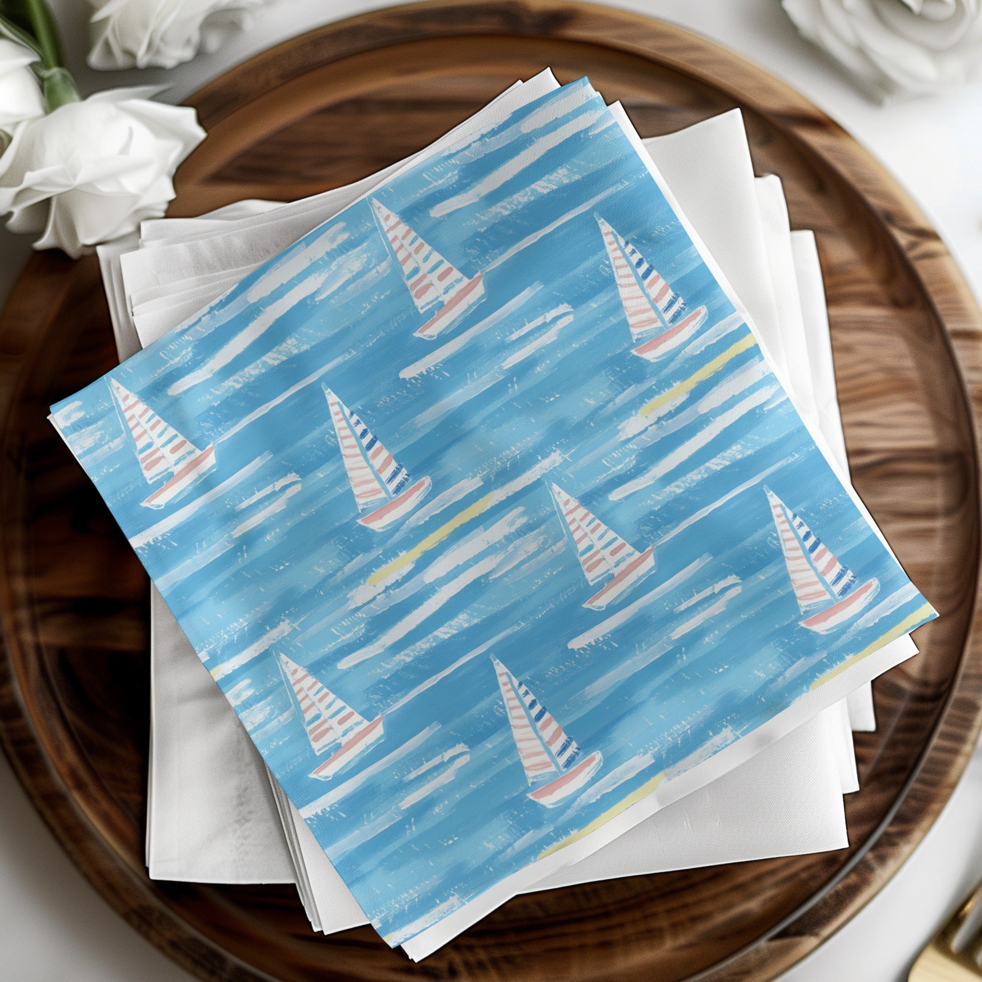 Nautical Blue Sailboat Pattern Decorative Paper Napkins