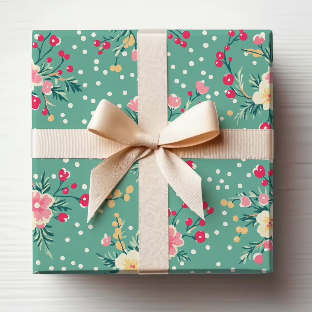 Elegant Floral Gift Wrap with Bow Patterned Box