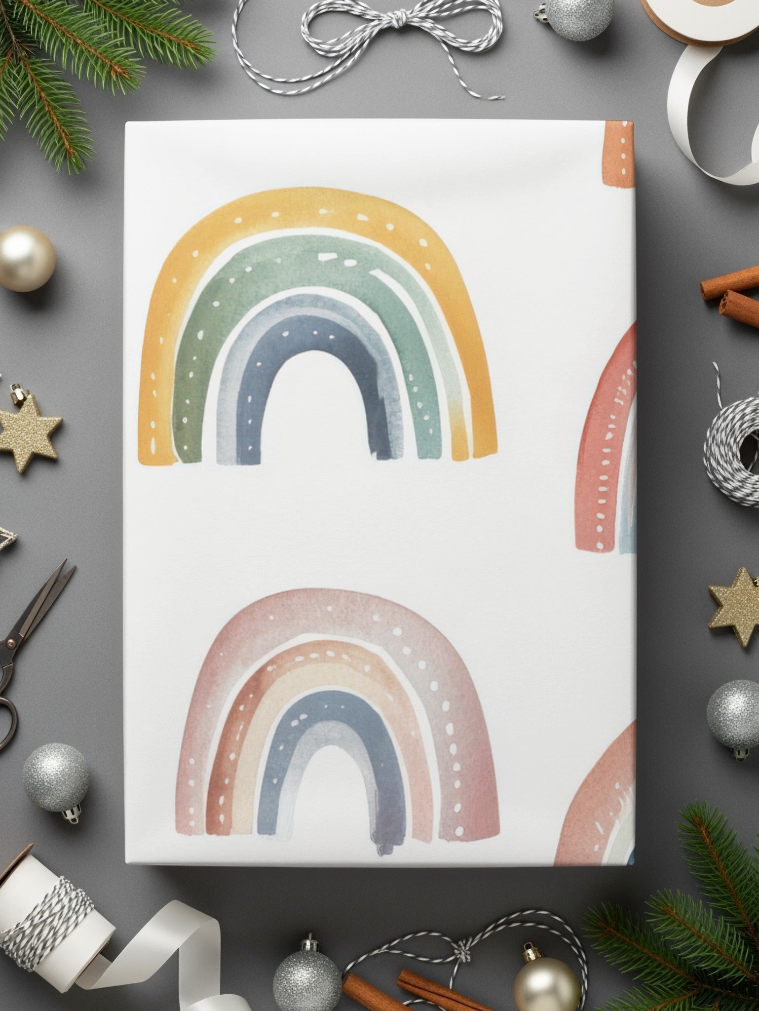 Whimsical Rainbow Design Gift Wrap Holiday Present Decoration