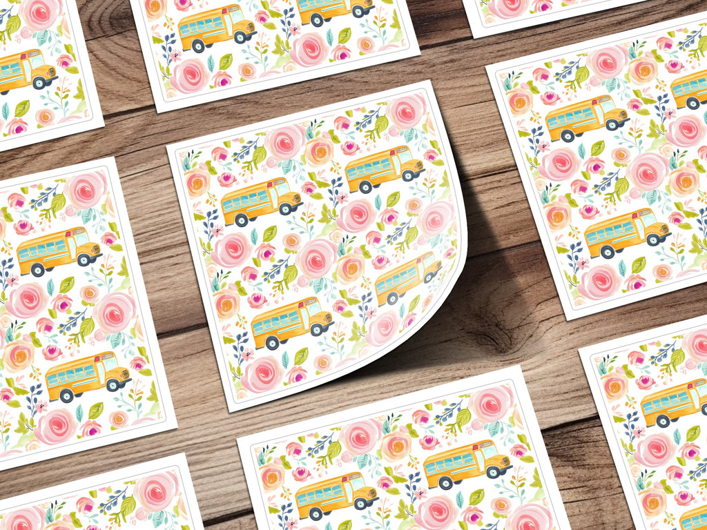 Vibrant Floral and School Bus Design Art Print