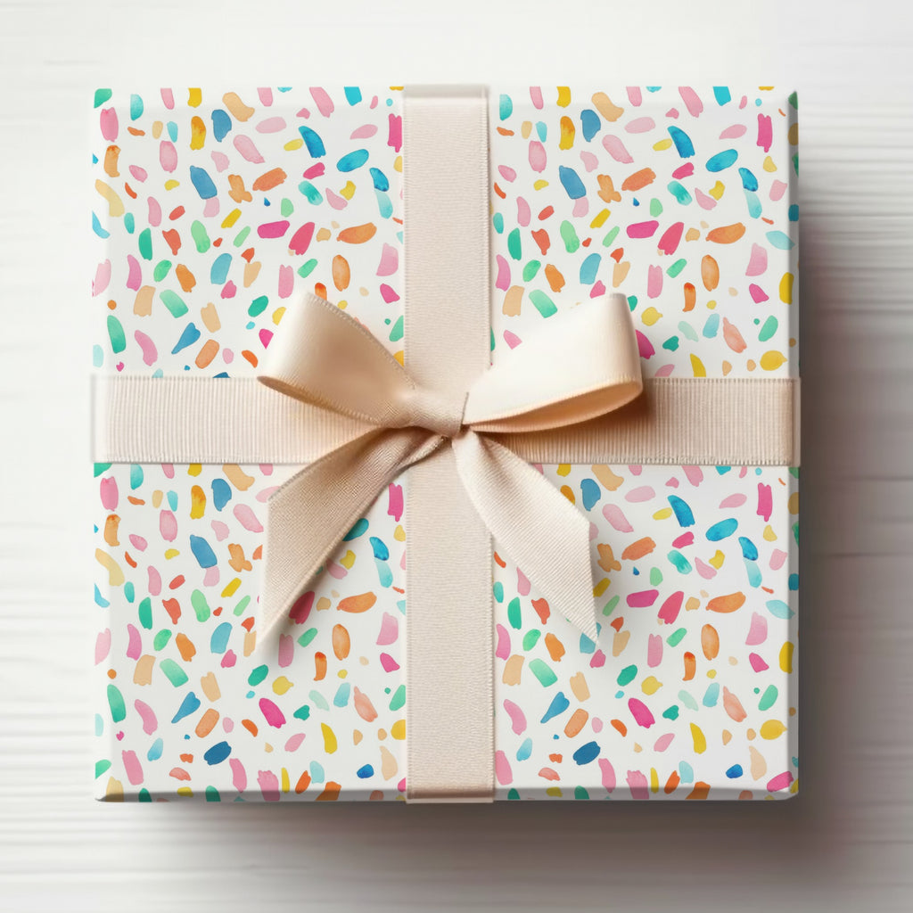 Colorful Confetti Patterned Gift Box with Bow Design