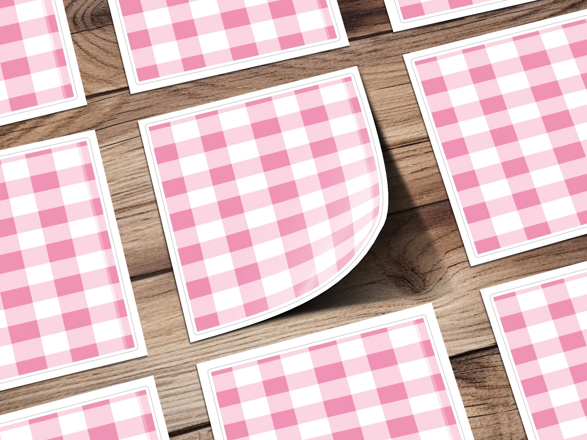 Pink and White Gingham Pattern Decorative Sticker Set