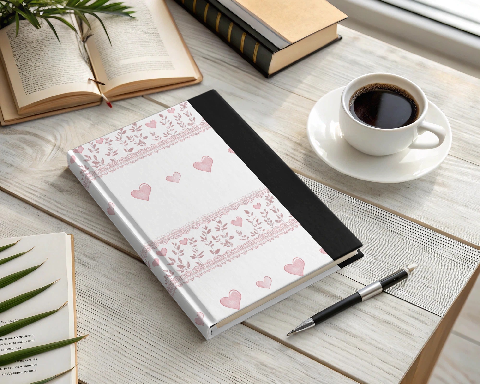 Decorative Heart and Flower Pattern Journal Notebook