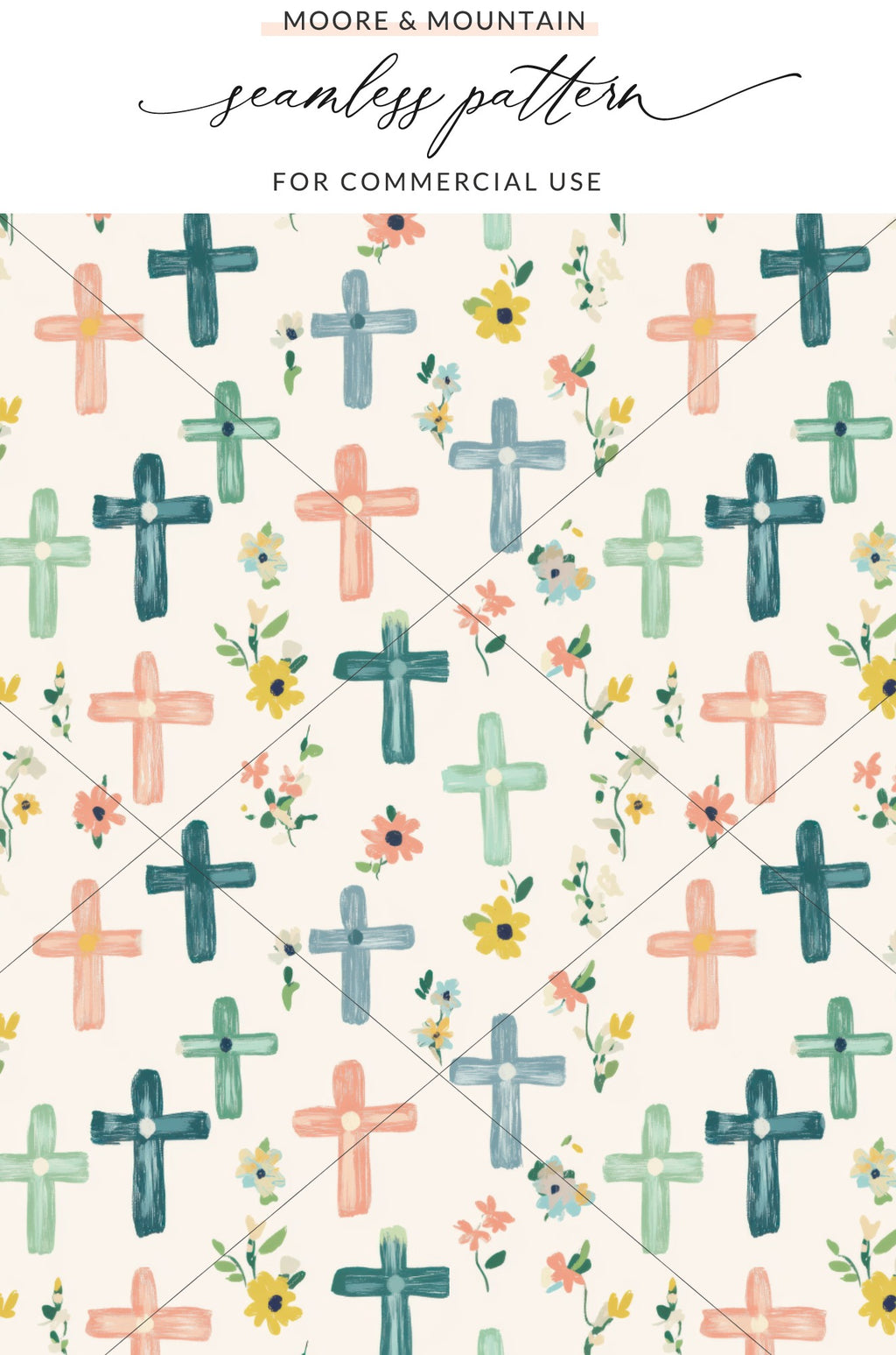 Colorful Floral Crosses Seamless Pattern Design