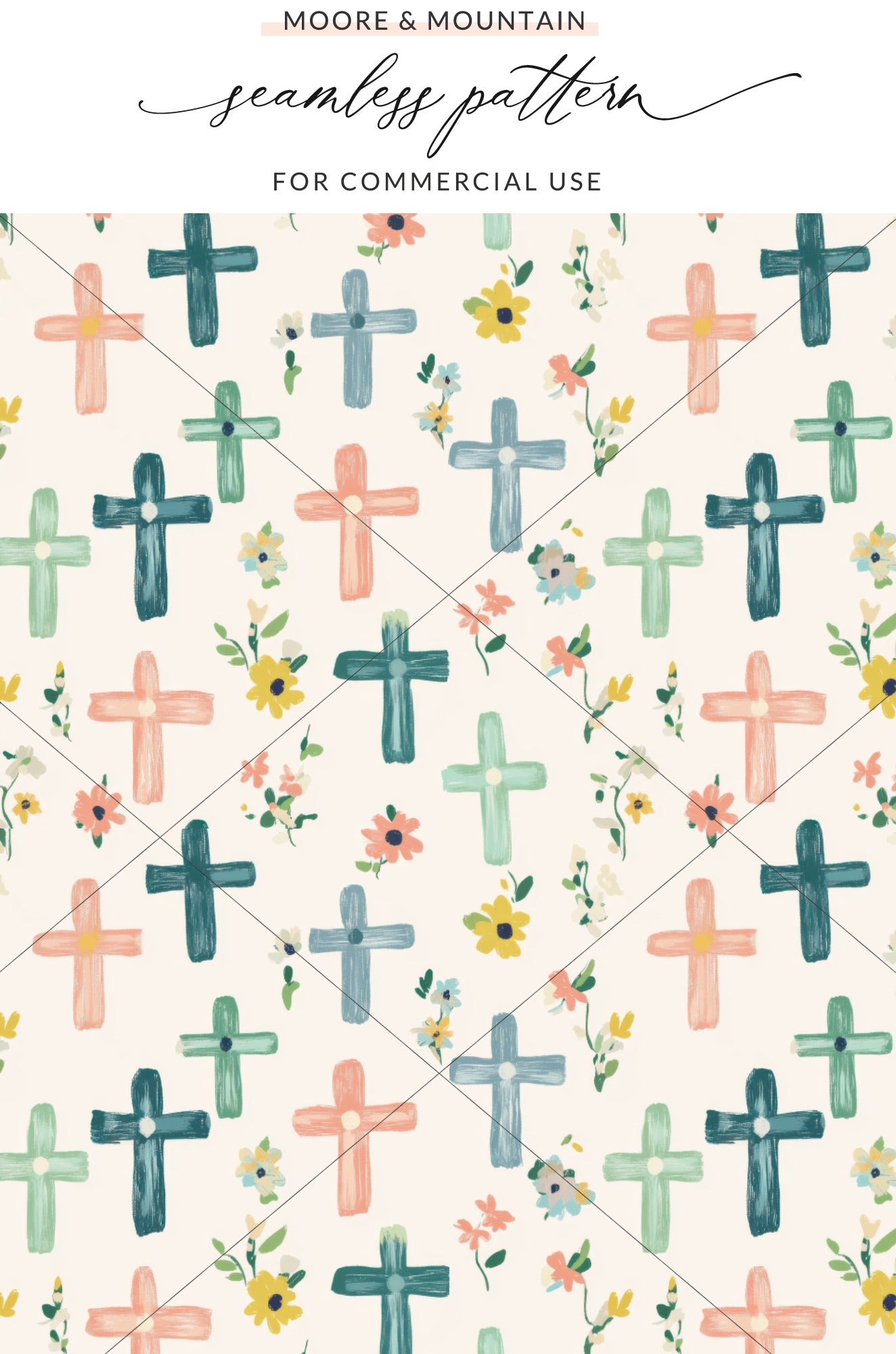 Colorful Floral Crosses Seamless Pattern Design