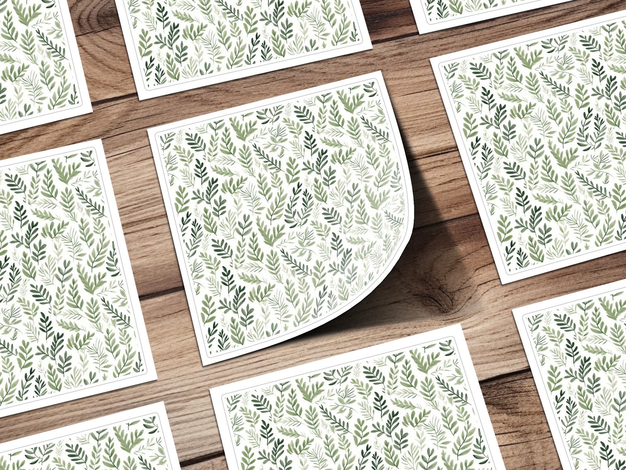 Botanical Leaf Pattern Green and White Decal Sticker