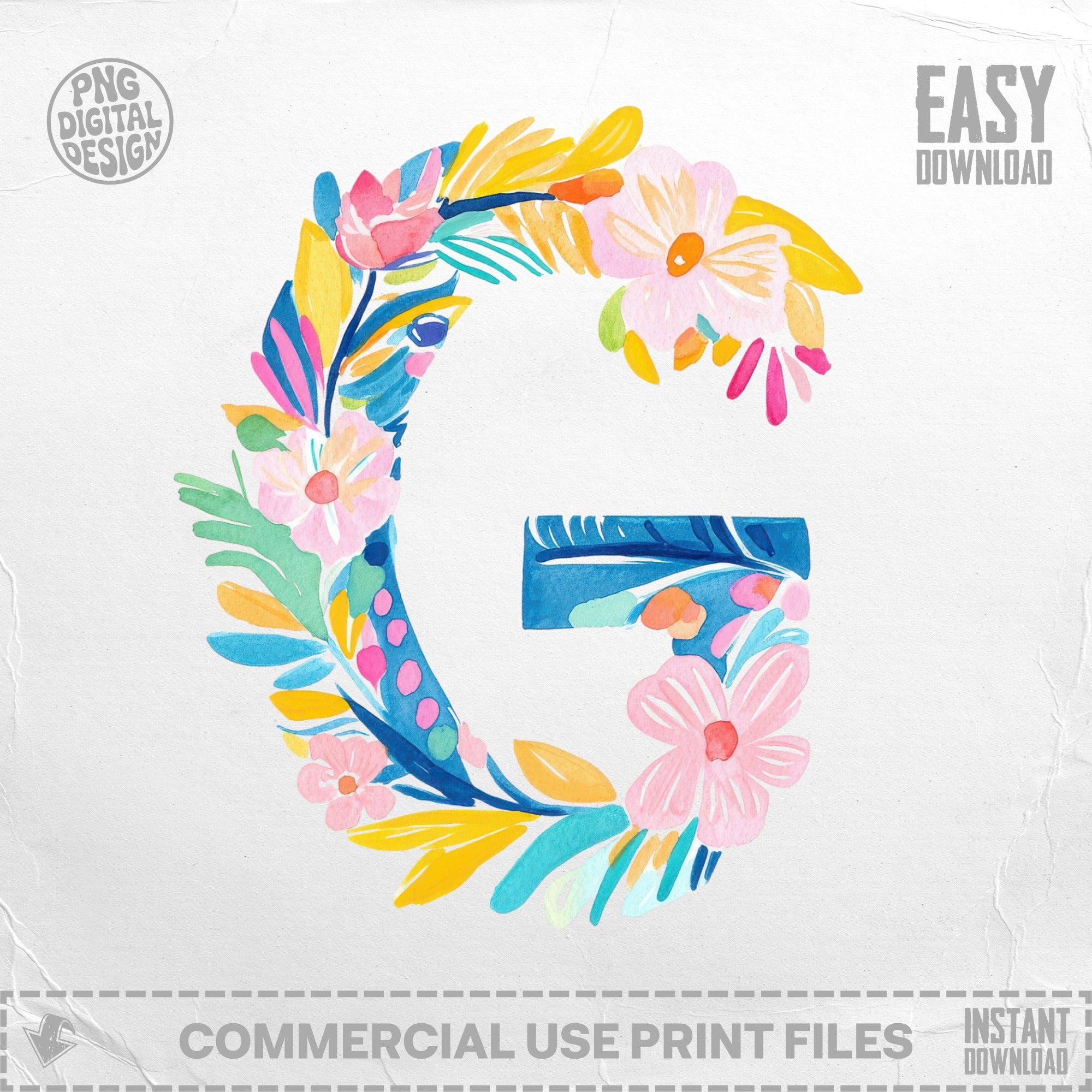 Watercolor floral letter G with "Easy Download" text.