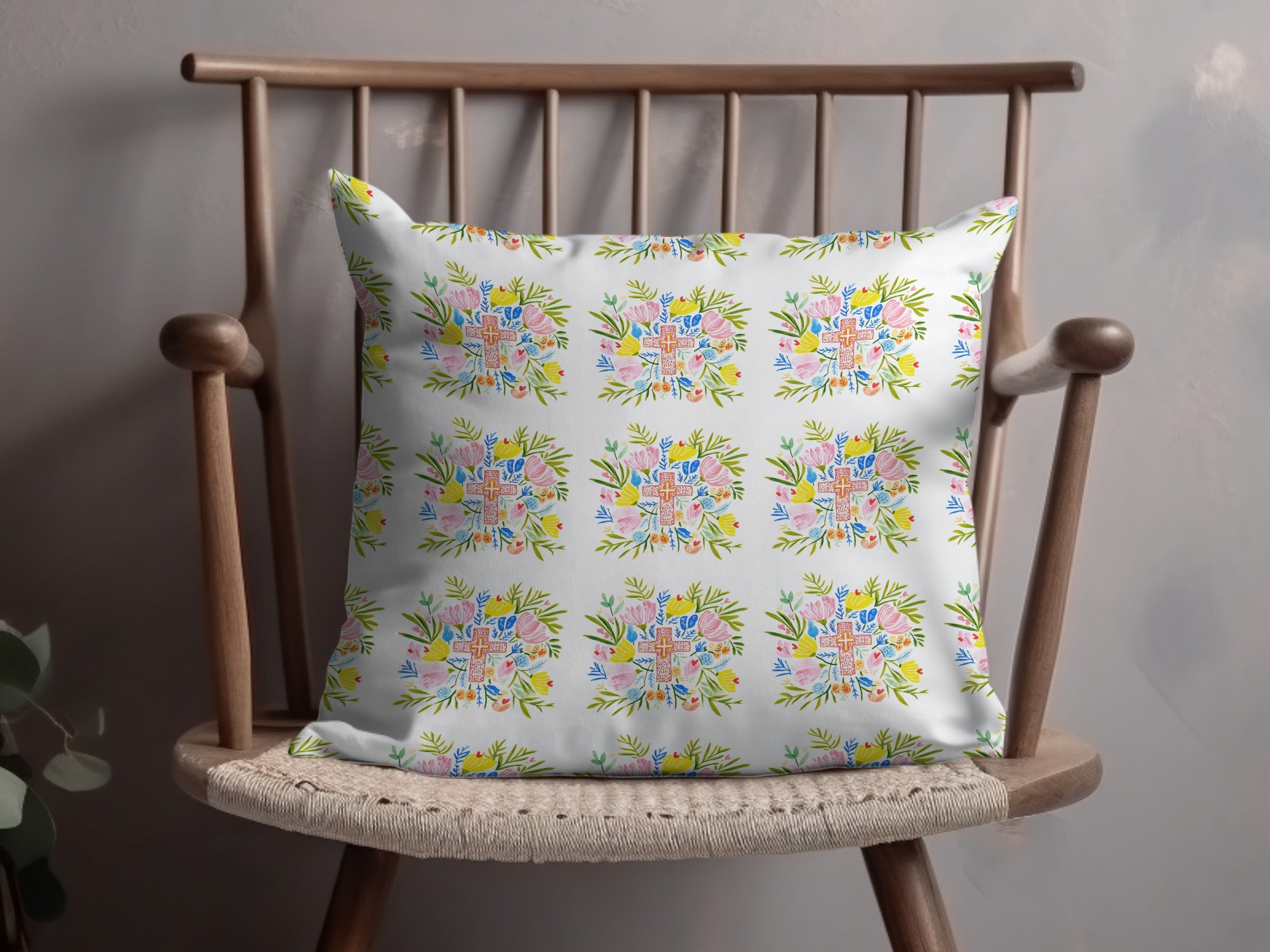 Vibrant Floral Cross Watercolor Patterned Pillow product type
Pillow, Cushion, Floral, Cross Pattern, Watercolor Art, Home Decor, Accent Pillow, Decorative Pillow, Spring Decor, Easter Theme, Religious Design, Vibrant Colors, White Background, Square Pillow, Artistic Pattern, Faith Inspired, Christian Gift, Throw Pillow, Living Room, Bedroom Accent