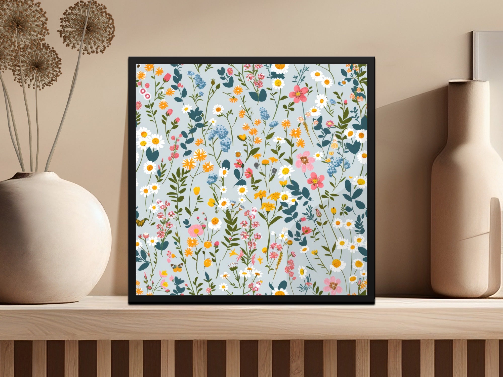 Vibrant Floral Artwork with Daisies and Wildflowers Wall Decor