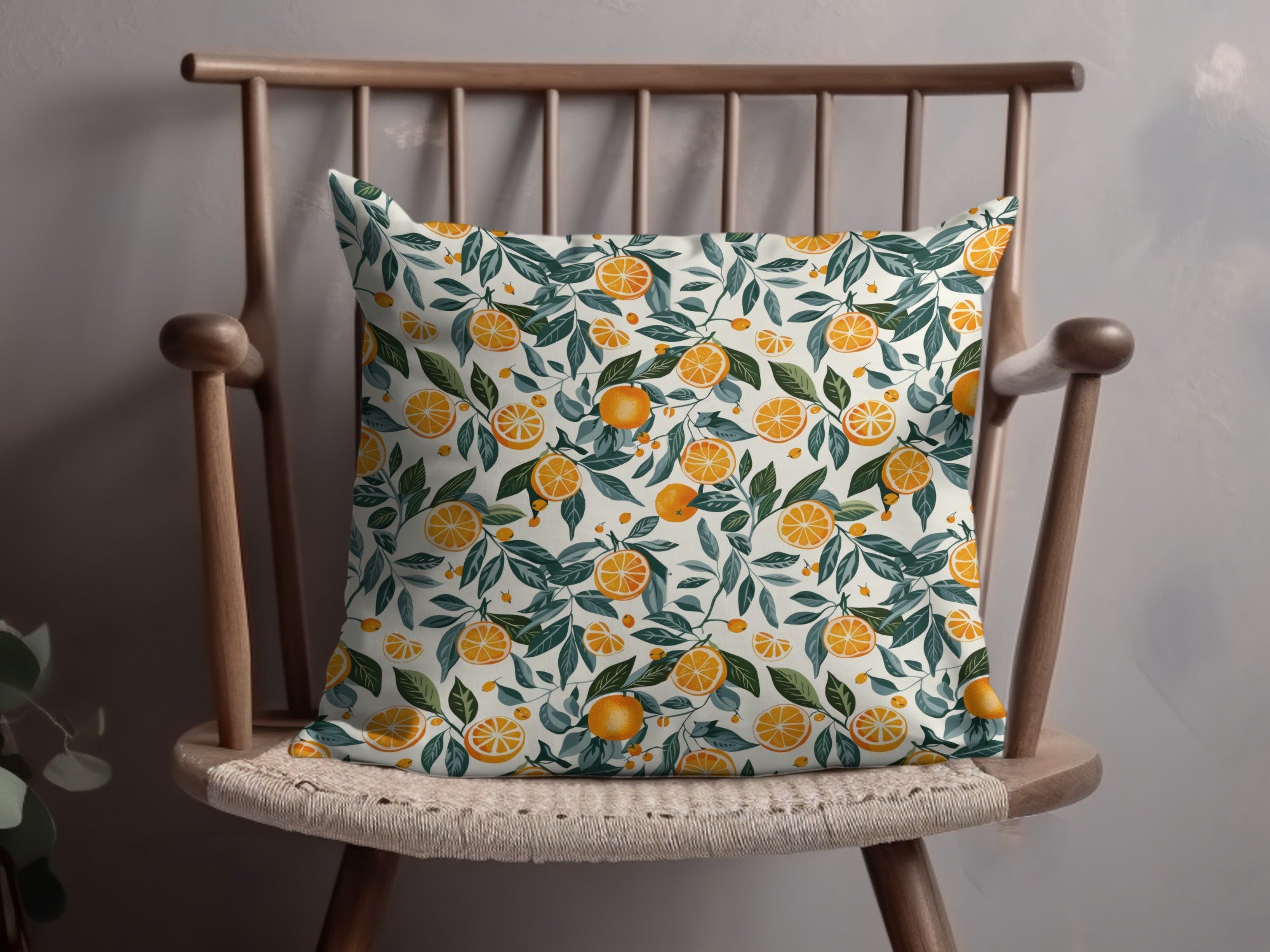 Citrus Fruits and Leaves Pattern Throw Pillow