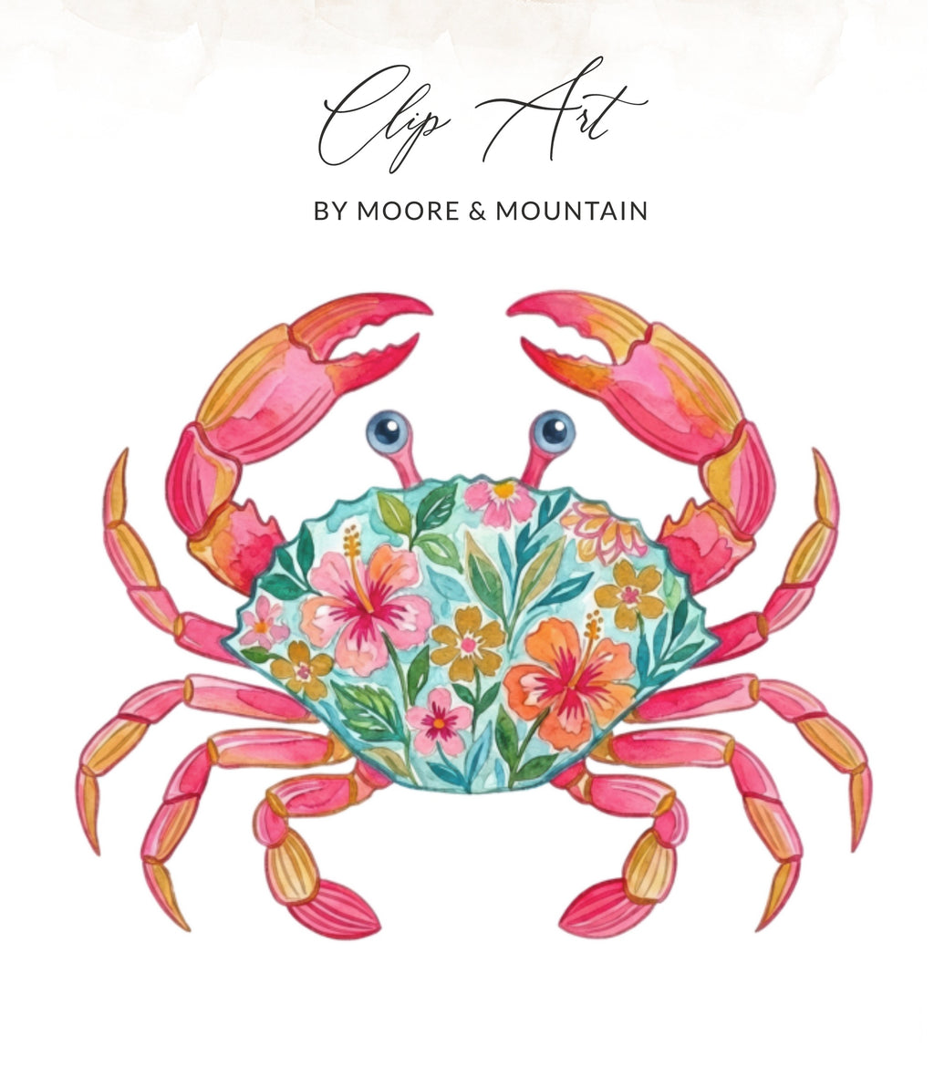 Pink crab with floral shell design, titled "Clip Art".