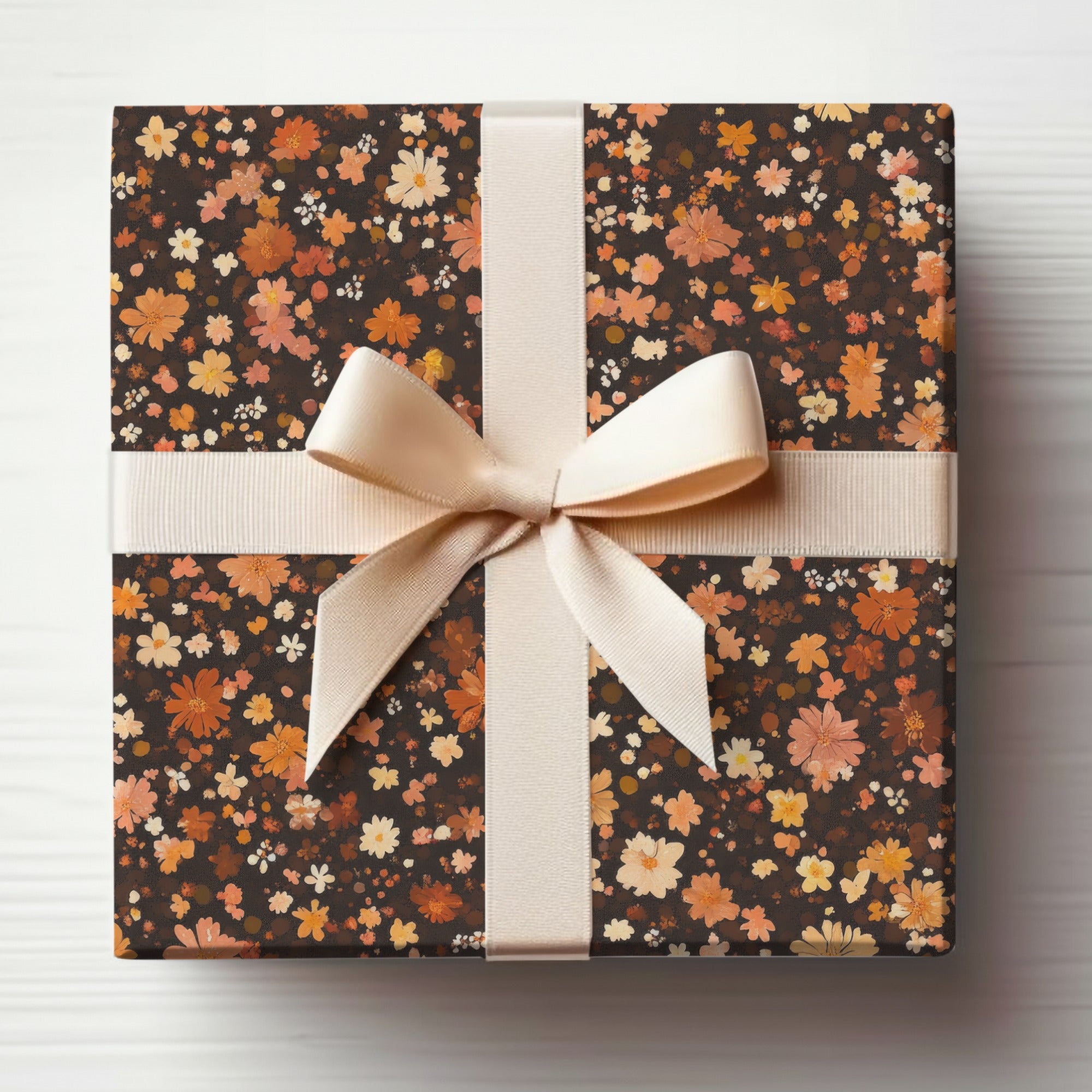 Charming Floral Gift Wrap Box with Elegant Ivory Ribbon