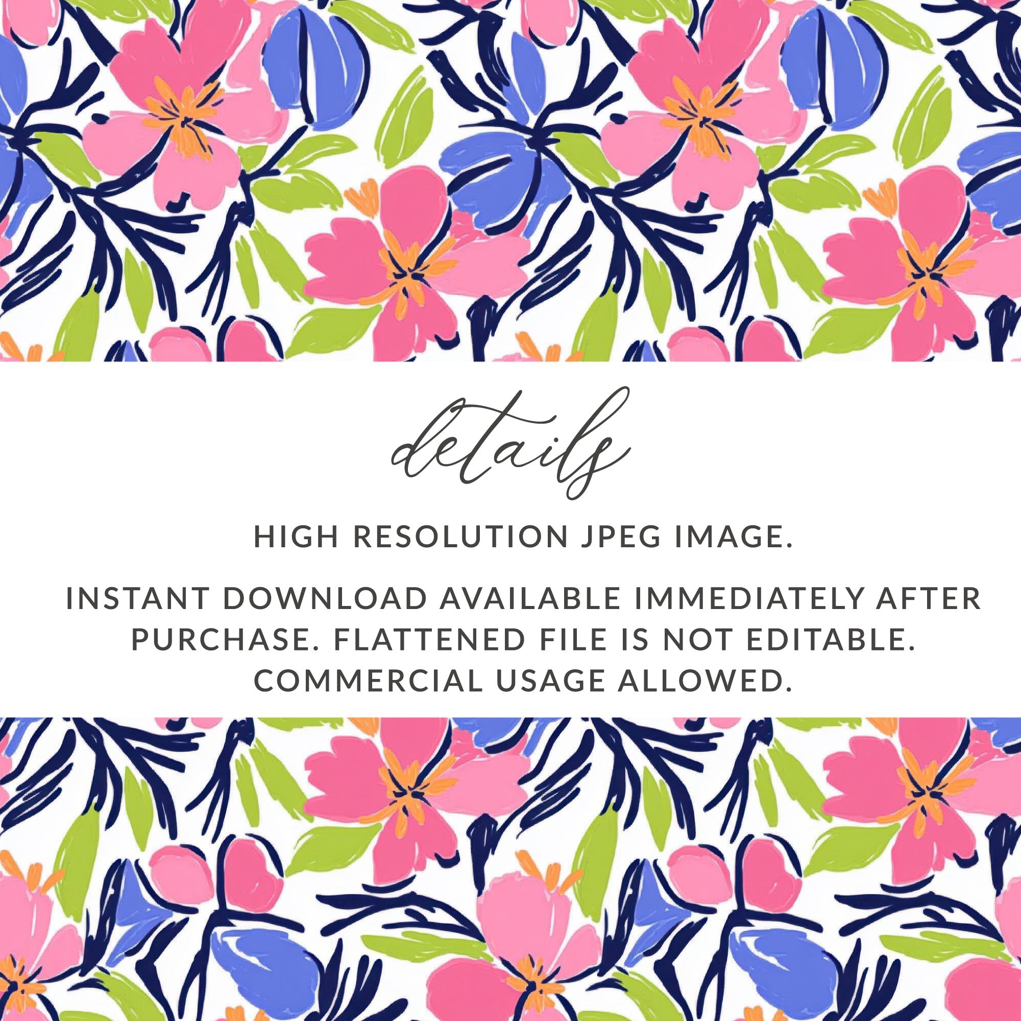 Floral illustration with text overlay about digital download.