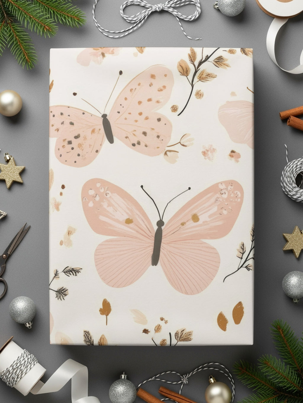 Elegant Butterfly and Floral Gift Wrap Paper