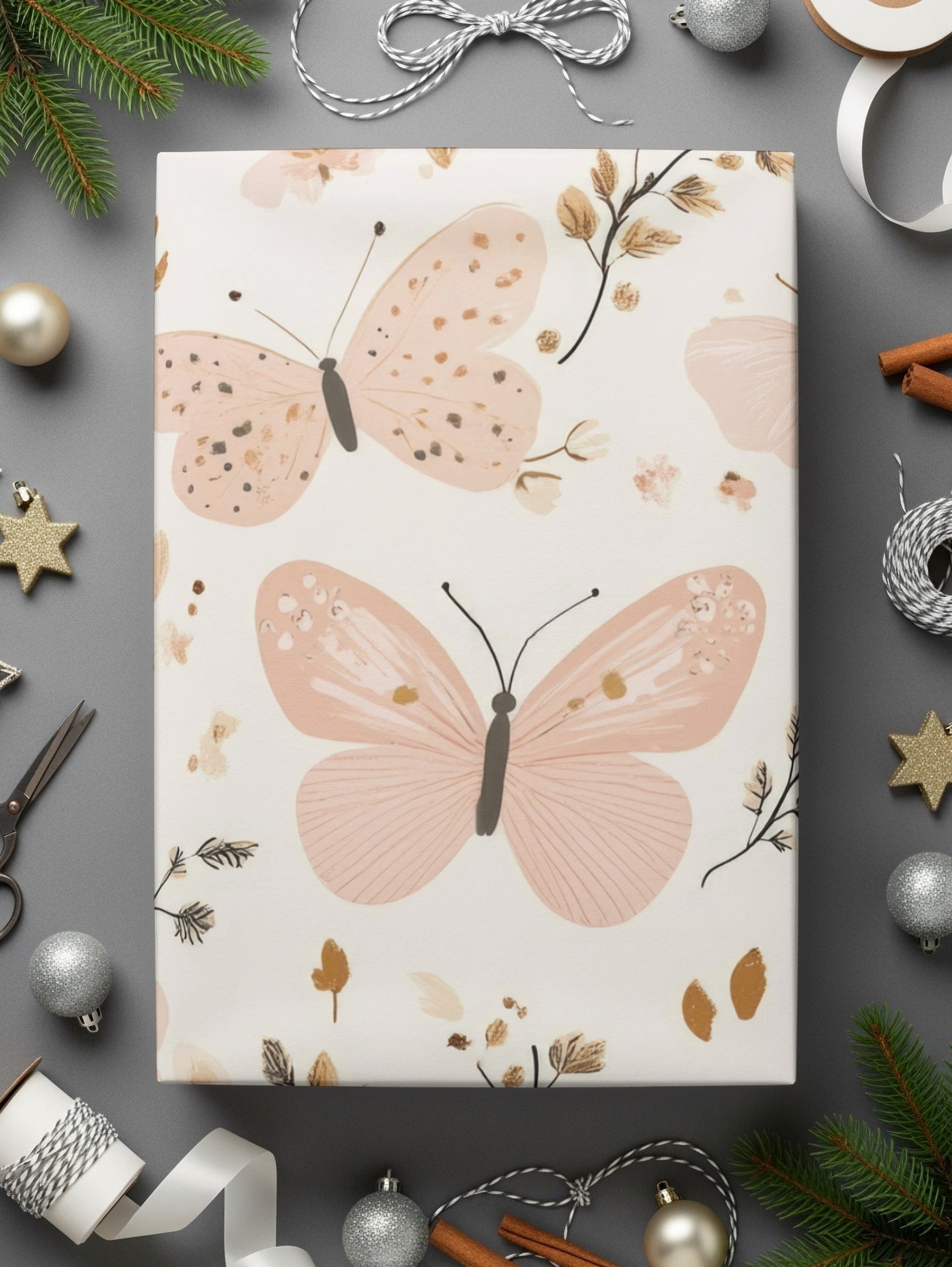 Elegant Butterfly and Floral Gift Wrap Paper