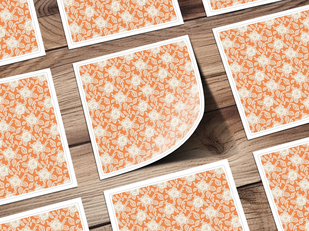 Vintage Floral Orange and White Pattern Sticker Sheet
