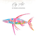 Colorful watercolor fish illustration with "Clip Art" and "BY MOORE & MOUNTAIN" text.