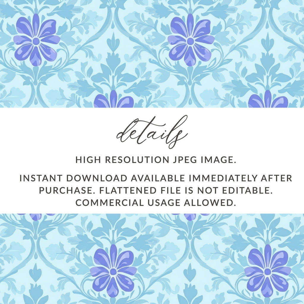 Floral pattern in blue and purple, with text details.