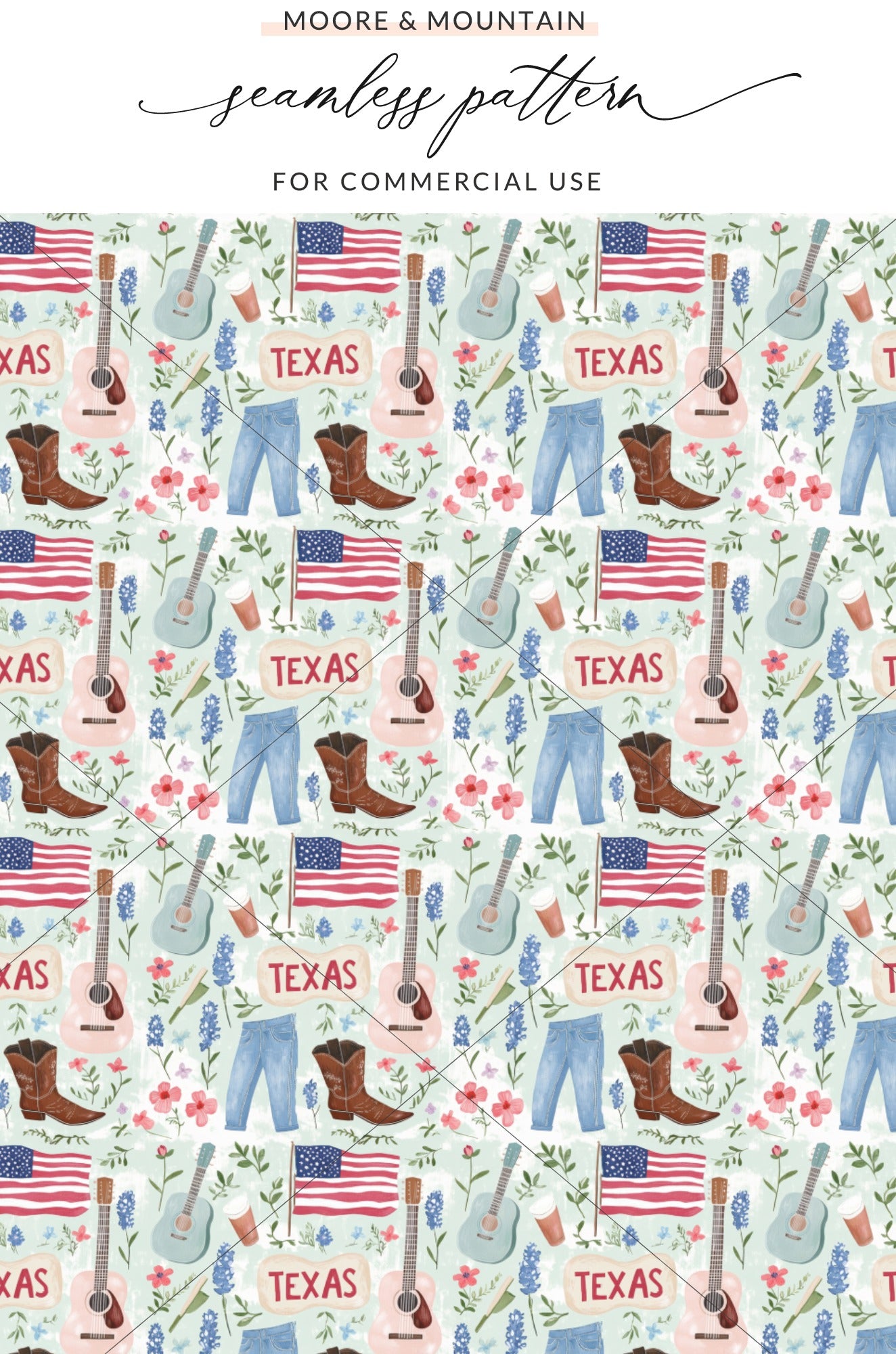 Texas Theme Seamless Pattern for Commercial Use