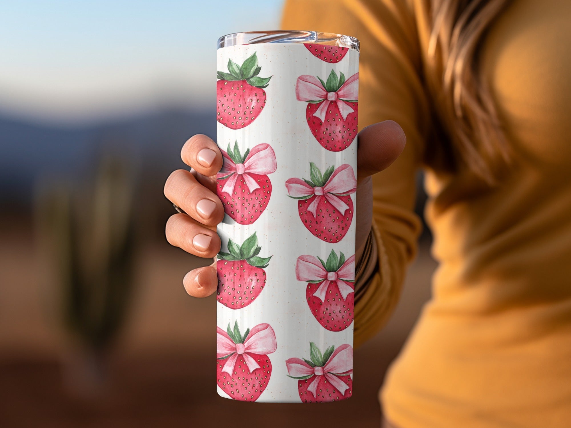 Strawberry and Bow Design Printed Tumbler Product